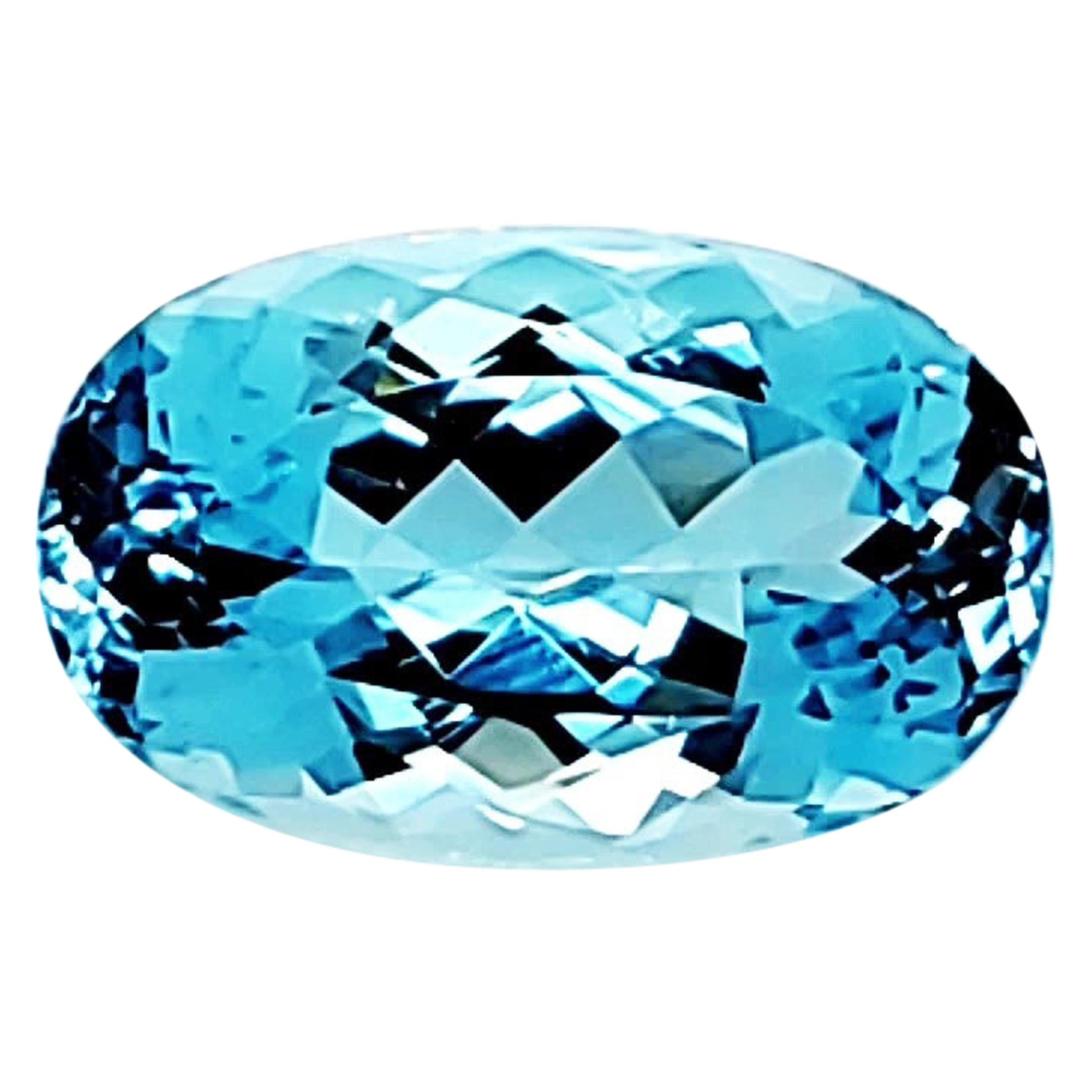 Aigue-marine ovale bleue intense de 6,38 carats, pierre précieuse naturelle