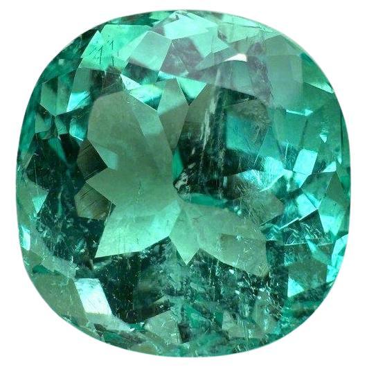 6.38 Carat Luminous Bluish Green Colombian Emerald - Muzo Cushion Cut May Gem