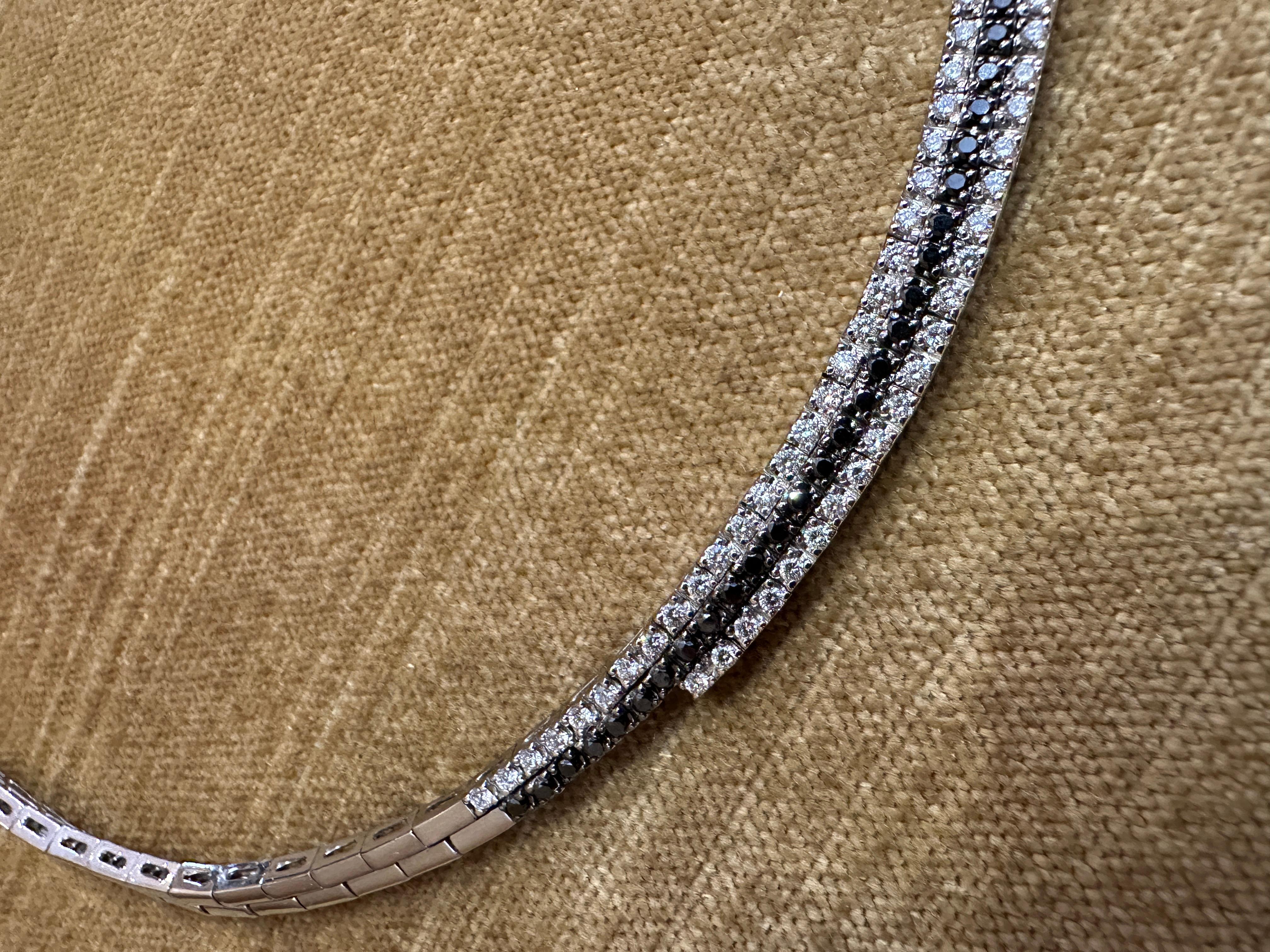 Women's 6.38 carat White and Black Diamond Tassel Necklace in 18K White Gold For Sale