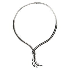 6.38 carat White and Black Diamond Tassel Necklace in 18K White Gold