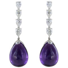 63.82 Carat Amethyst Briolette Drop Earrings ‘Platinum’
