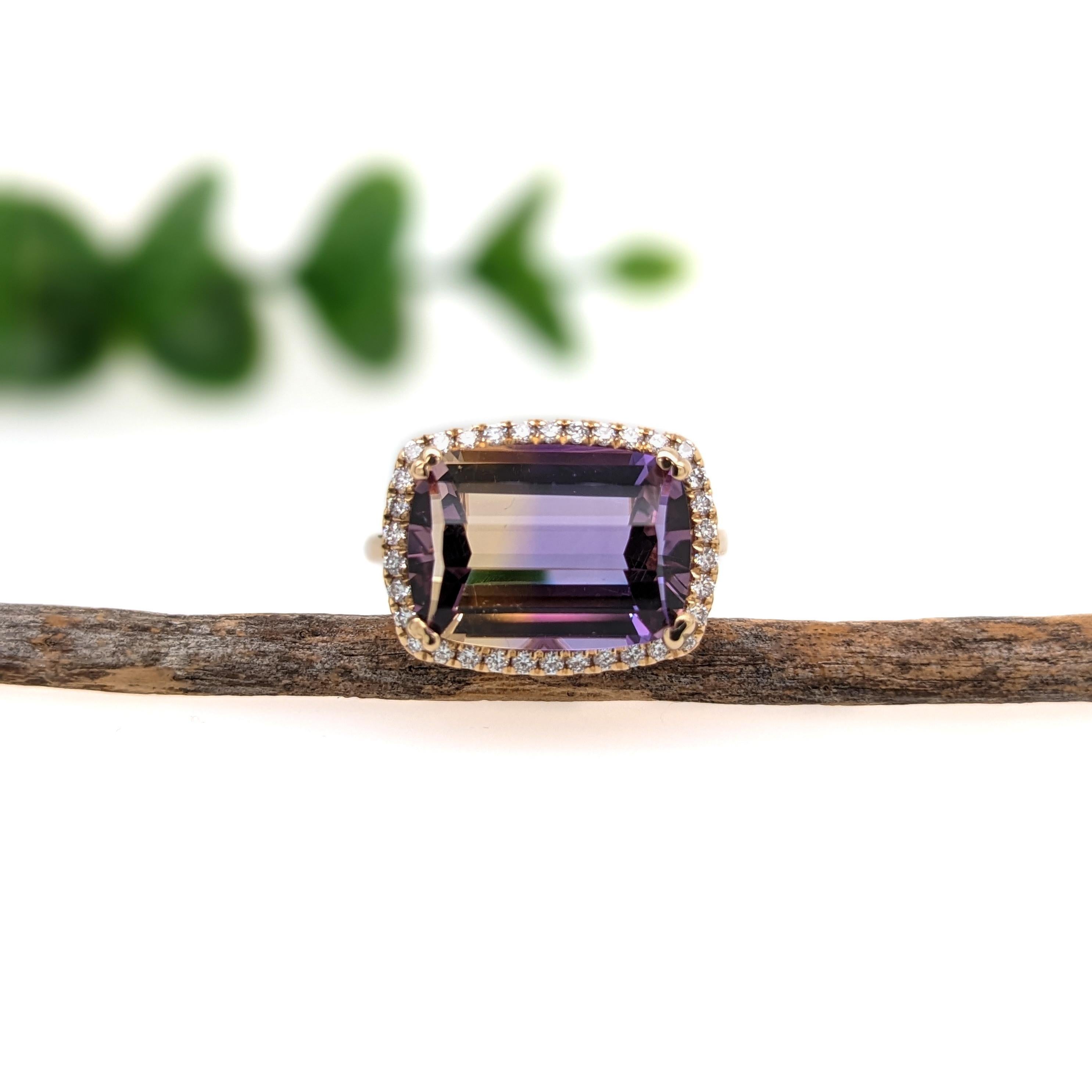 Art Deco 6.38ct Ametrine Ring w Earth Mined Diamonds in Solid 14K Gold  Cushion 14x10mm For Sale