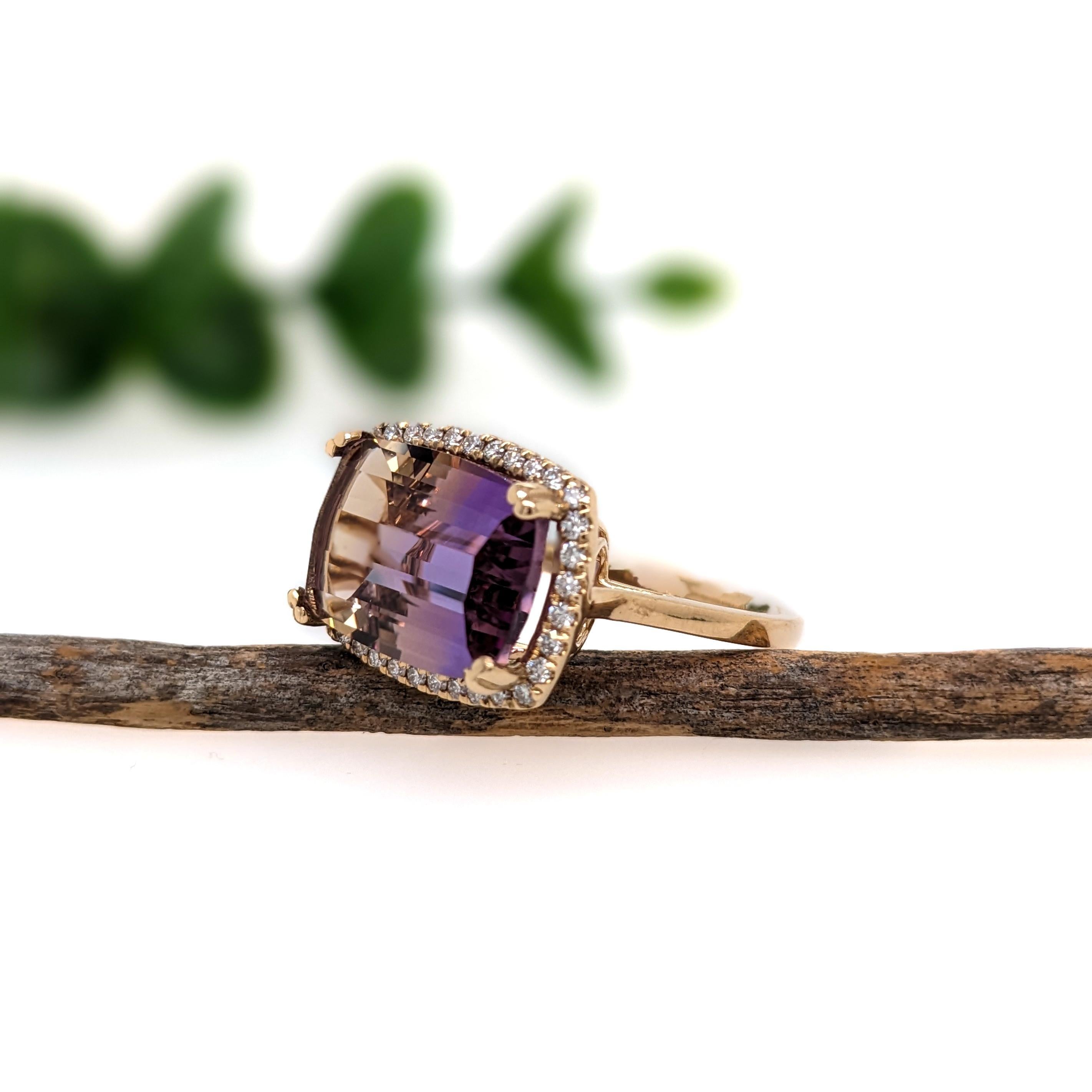 Cushion Cut 6.38ct Ametrine Ring w Earth Mined Diamonds in Solid 14K Gold  Cushion 14x10mm For Sale