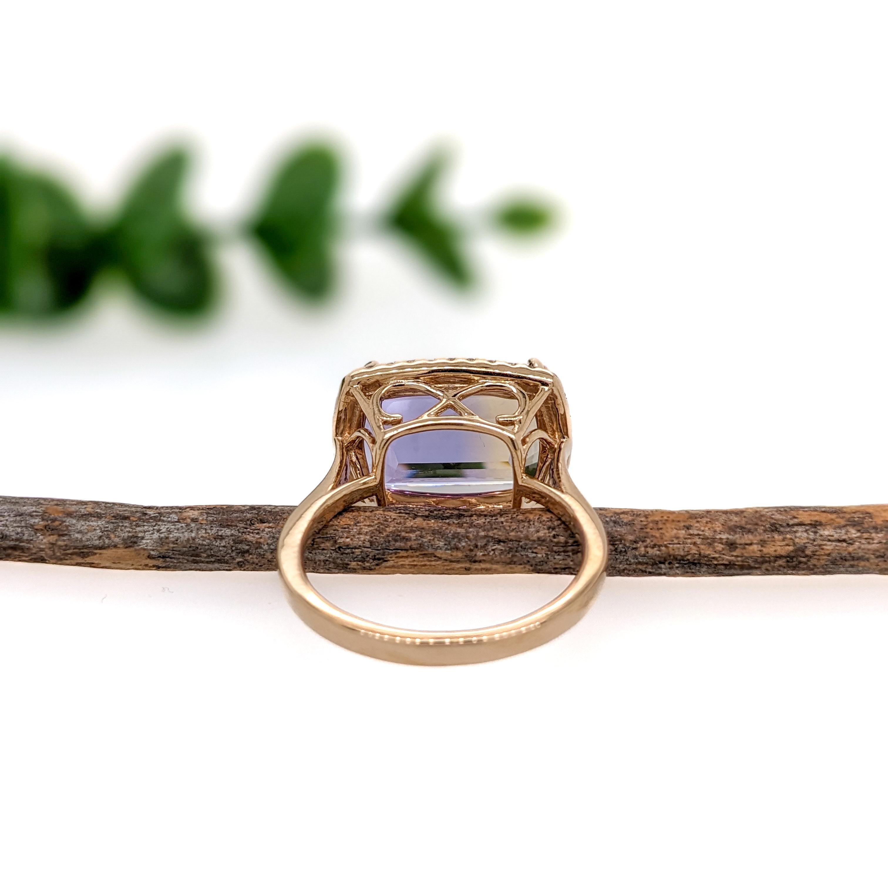 6.38ct Ametrine Ring w Earth Mined Diamonds in Solid 14K Gold  Cushion 14x10mm In New Condition For Sale In Columbus, OH
