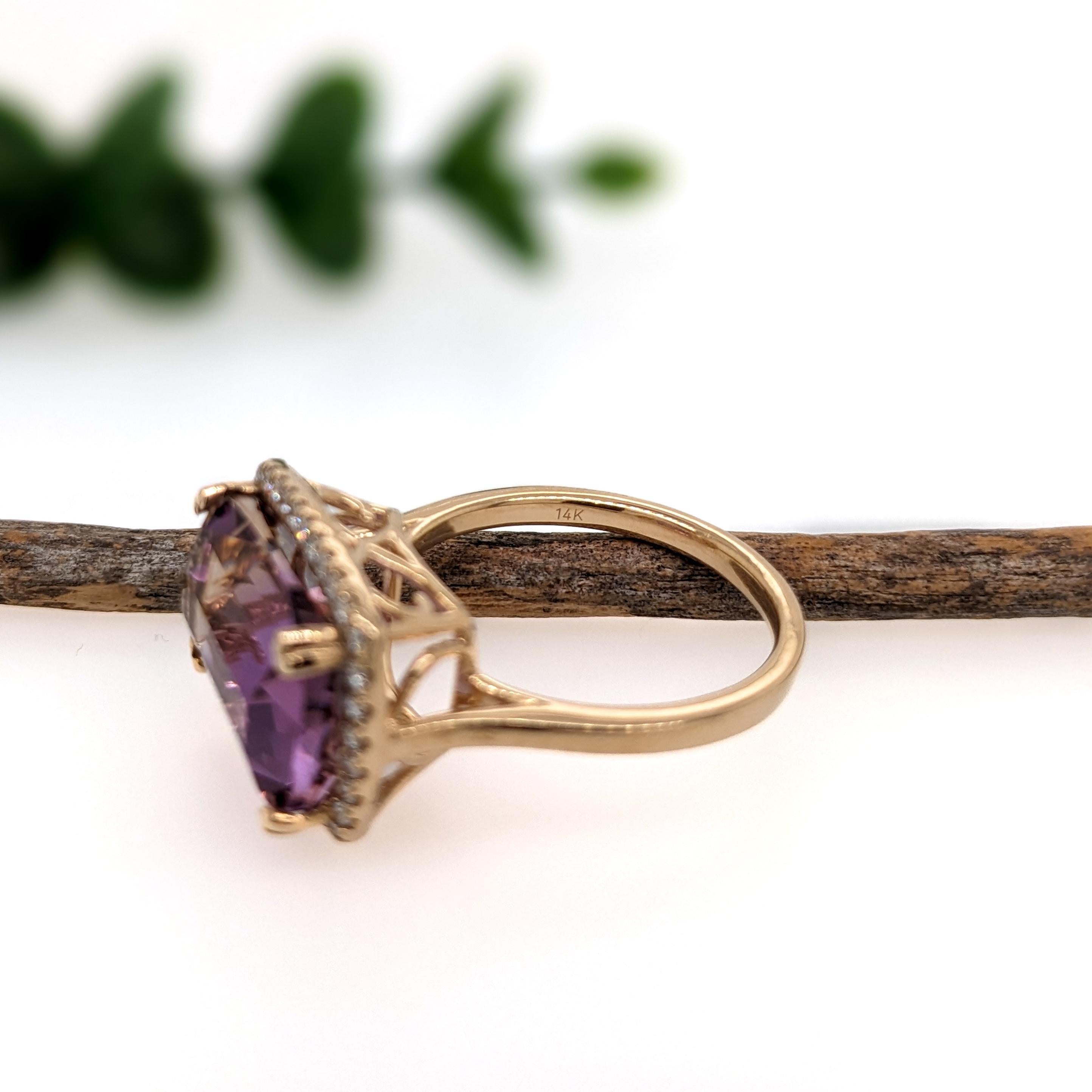 Women's 6.38ct Ametrine Ring w Earth Mined Diamonds in Solid 14K Gold  Cushion 14x10mm For Sale