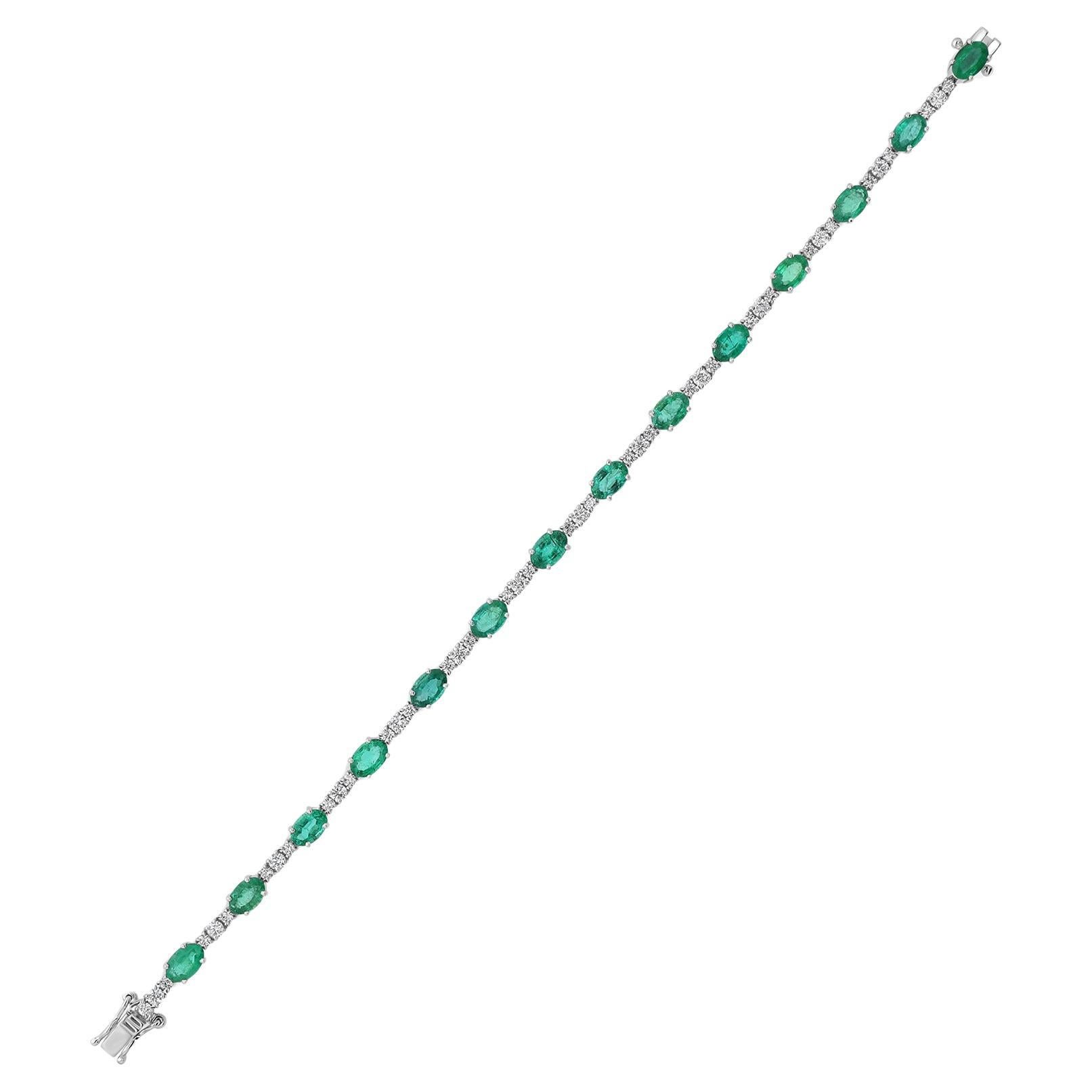 6.38Ct Esmeralda Birthstone 1.33Ct Diamante Pulsera de Tenis 18 Kilates Oro Blanco