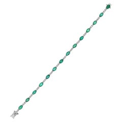 6.38Ct Emerald Birthstone 1.33Ct Diamond Tennis Bracelet 18 Karat White Gold