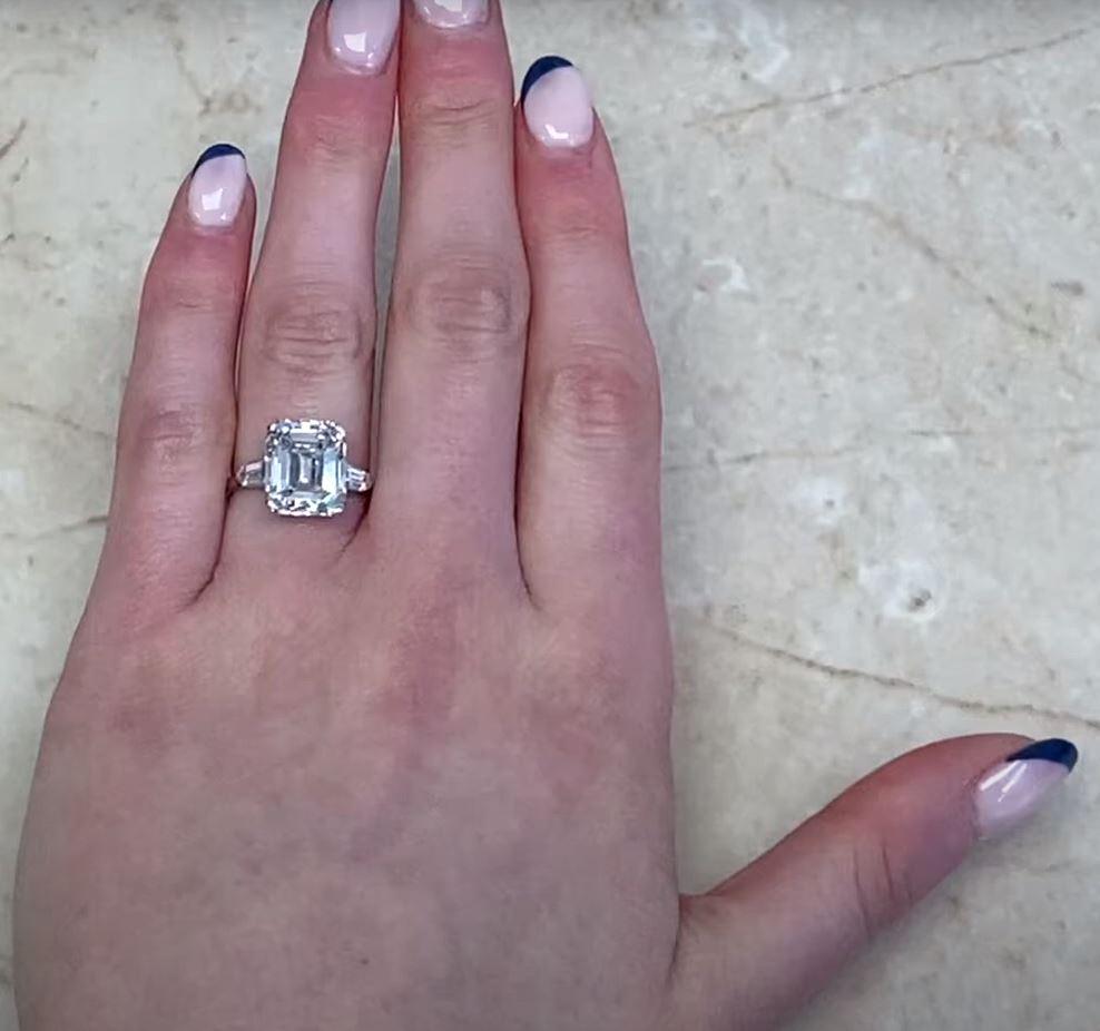 6.38ct Emerald Cut Diamond Engagement Ring, I Color, Platinum  For Sale 5