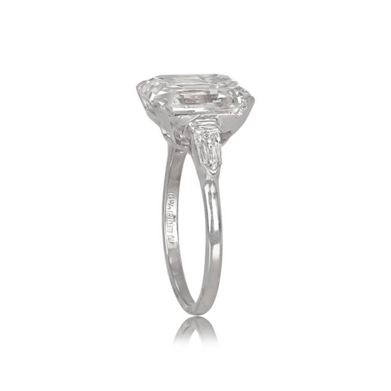 Art Deco 6.38ct Emerald Cut Diamond Engagement Ring, I Color, Platinum  For Sale