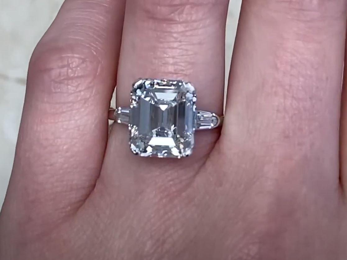 Women's 6.38ct Emerald Cut Diamond Engagement Ring, I Color, Platinum  For Sale