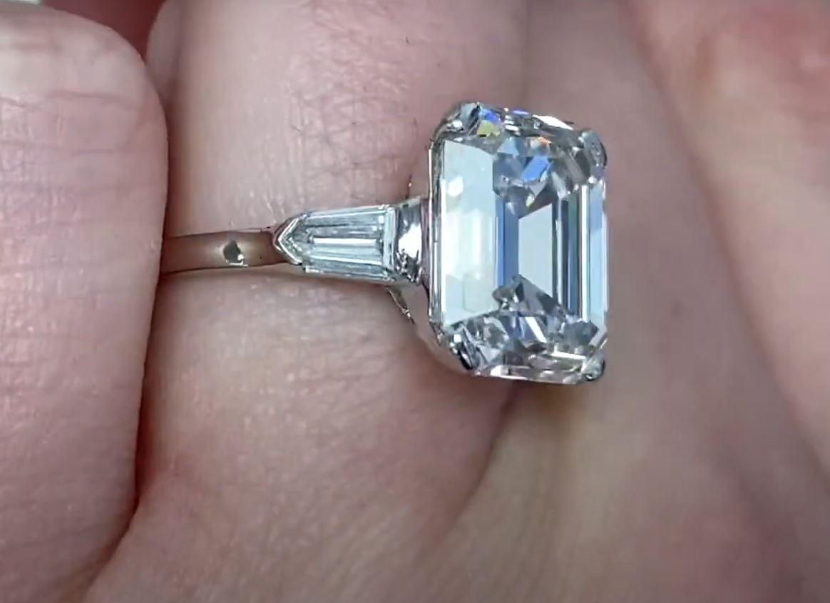 6.38ct Emerald Cut Diamond Engagement Ring, I Color, Platinum  For Sale 1