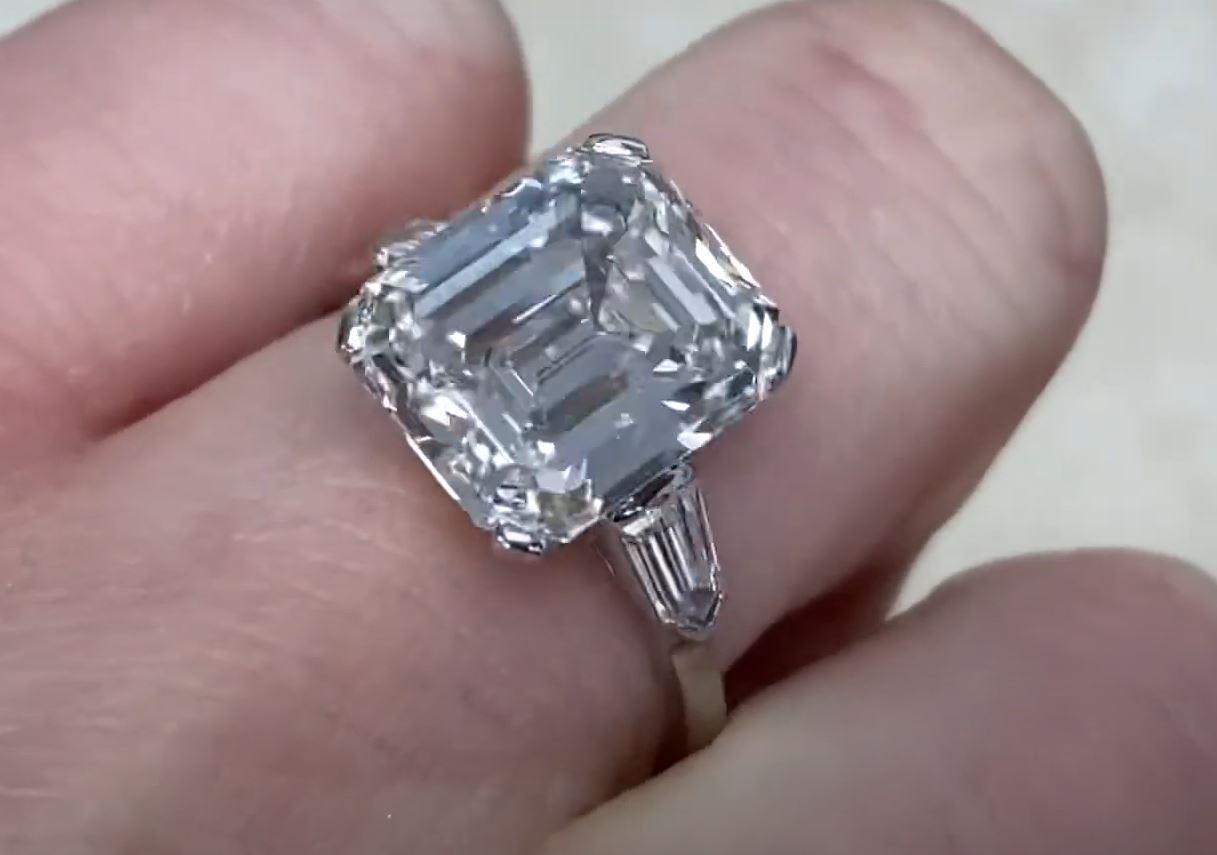 6.38ct Emerald Cut Diamond Engagement Ring, I Color, Platinum  For Sale 2