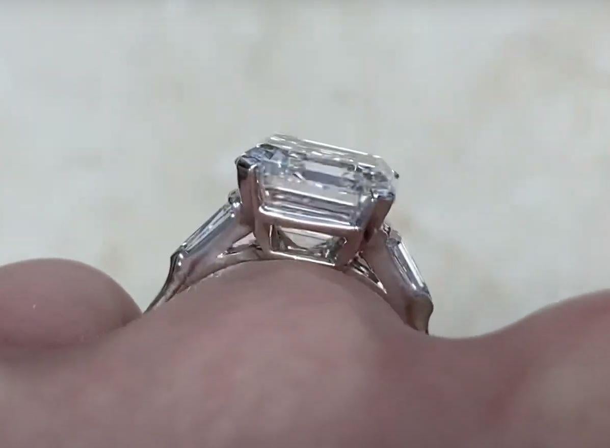 6.38ct Emerald Cut Diamond Engagement Ring, I Color, Platinum  For Sale 3