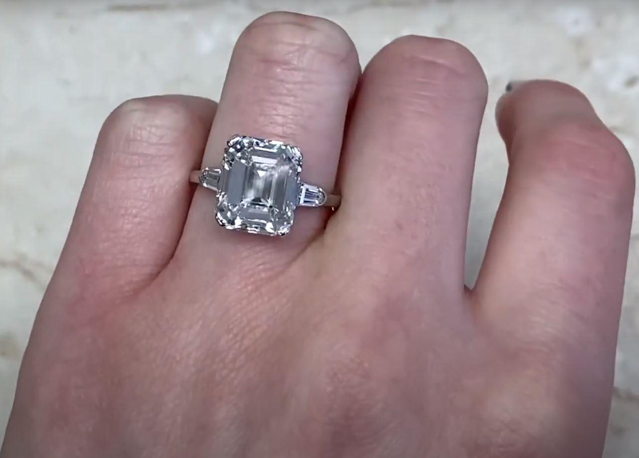 6.38ct Emerald Cut Diamond Engagement Ring, I Color, Platinum  For Sale 4