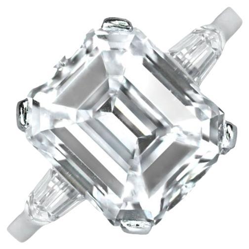 6.38ct Emerald Cut Diamond Engagement Ring, I Color, Platinum  For Sale