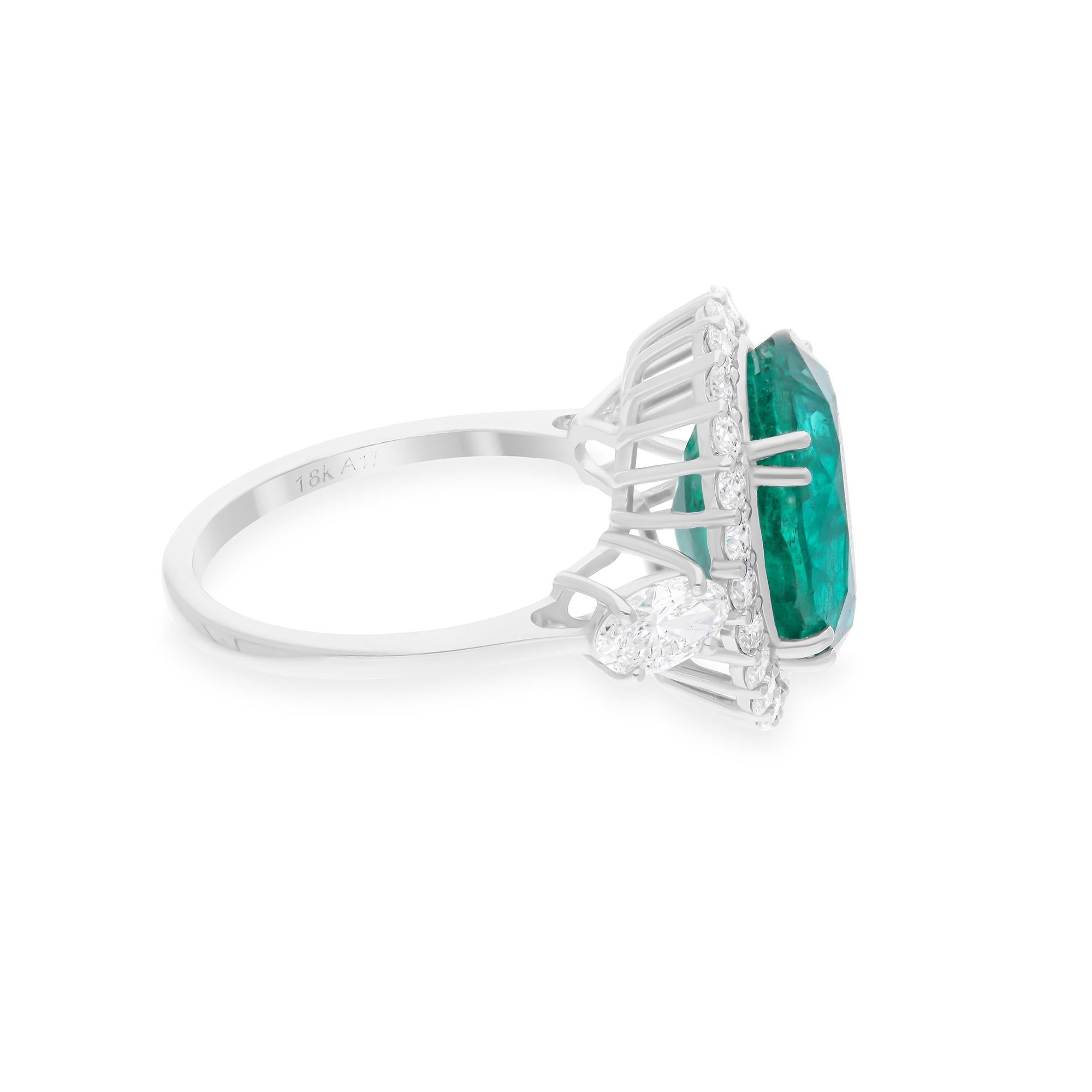Im Angebot: 6,38ct natürlichen Smaragd Diamant Halo 18k Weißgold Geburtsstein Verlobungsring () 3