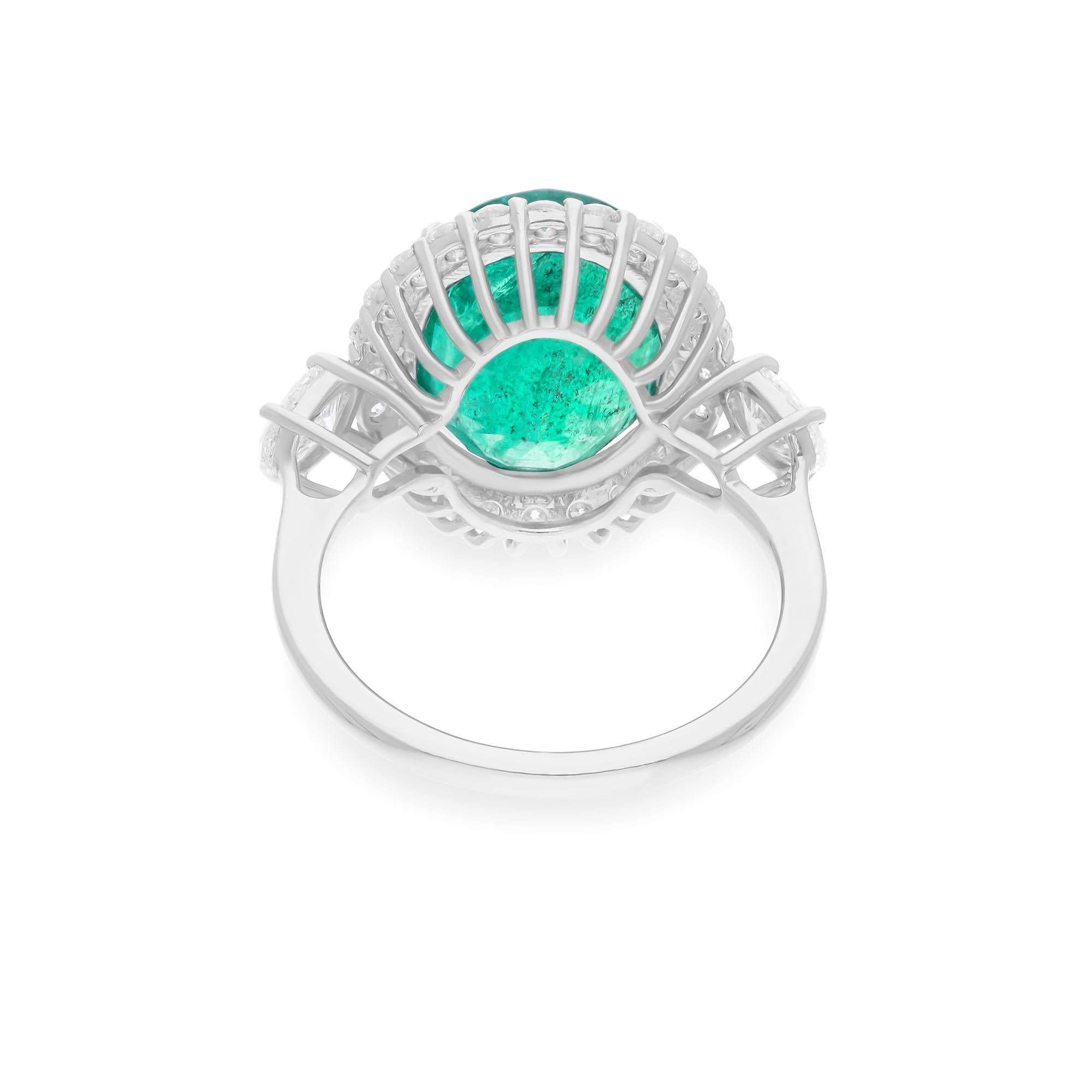 Im Angebot: 6,38ct natürlichen Smaragd Diamant Halo 18k Weißgold Geburtsstein Verlobungsring () 5