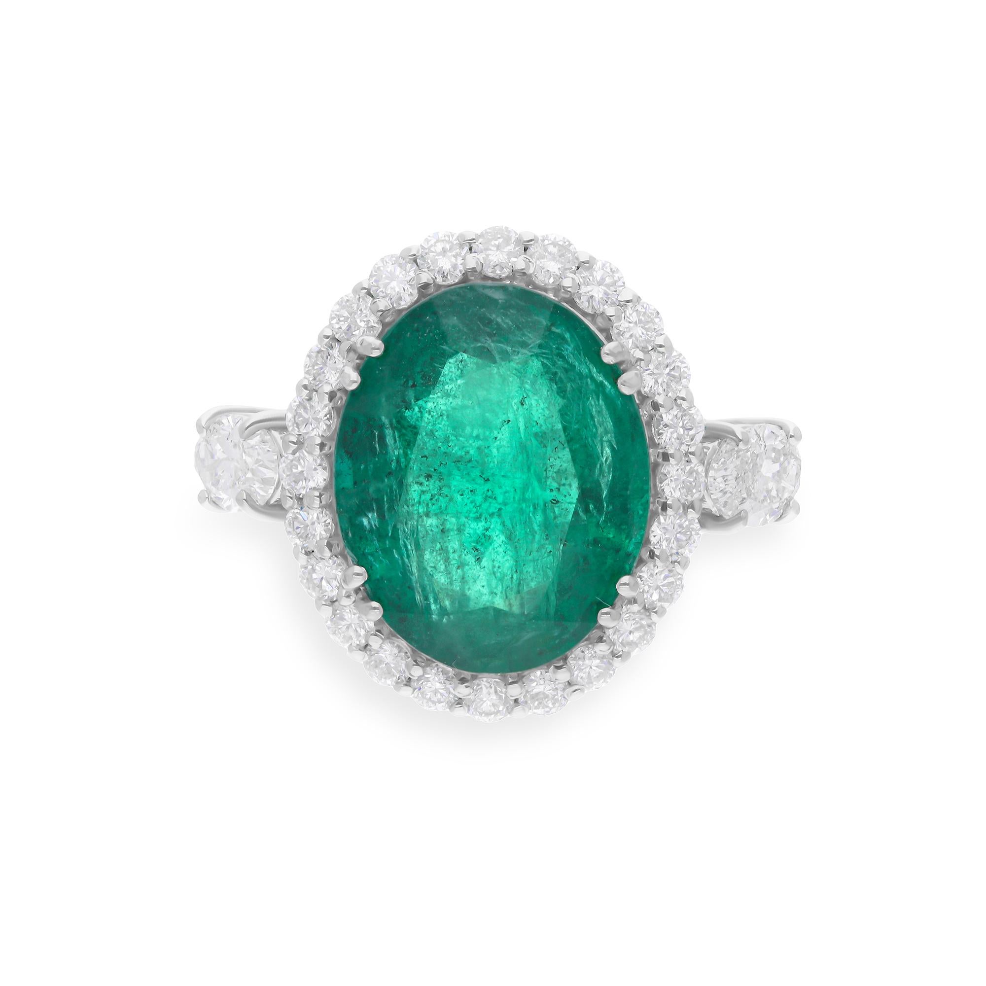 Im Angebot: 6,38ct natürlichen Smaragd Diamant Halo 18k Weißgold Geburtsstein Verlobungsring () 6