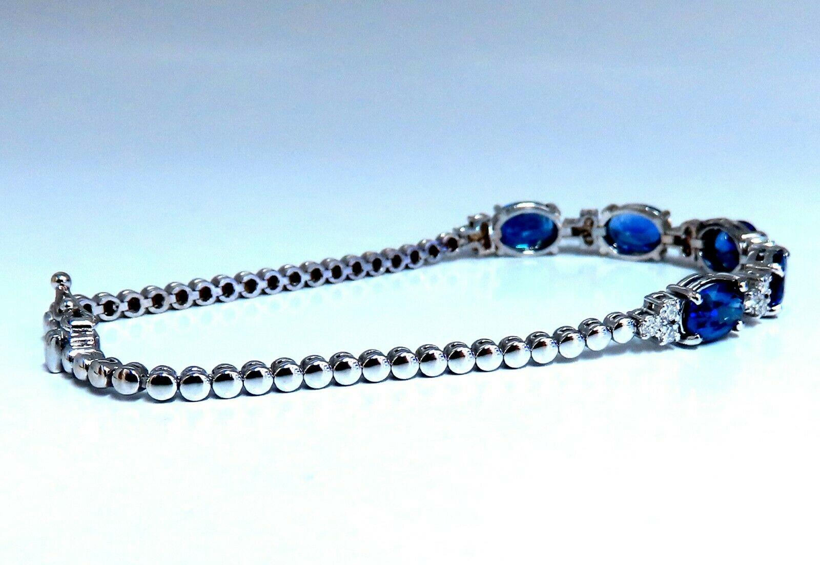 6.38 Carat Natural Vivid Royal Blue Round Sapphires Diamond Bracelet 14 Karat In New Condition For Sale In New York, NY