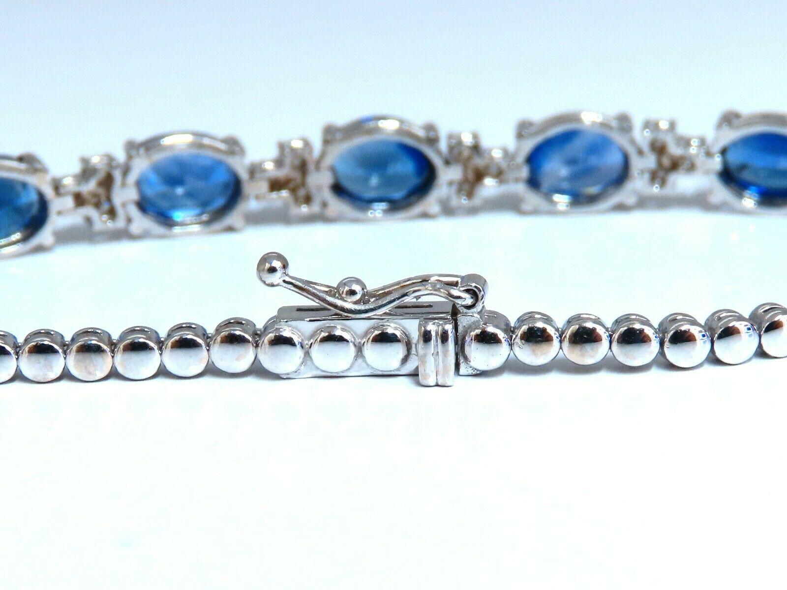 Women's or Men's 6.38 Carat Natural Vivid Royal Blue Round Sapphires Diamond Bracelet 14 Karat For Sale