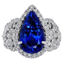 neon blue ring 6.38ct Neon Blue Tanzanite 18K White Gold Ring