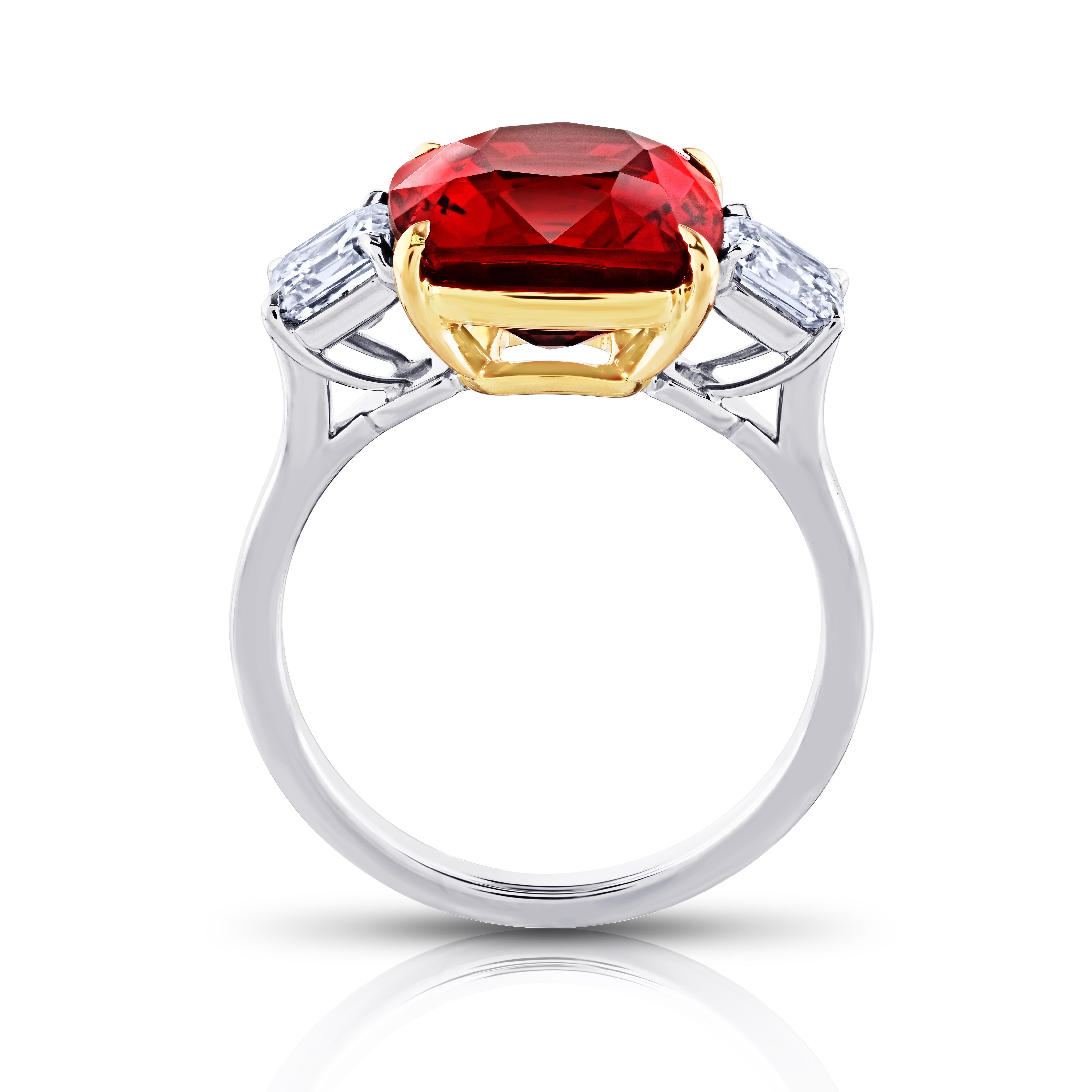 Contemporary 6.39 Carat Cushion Red Spinel and Diamond Platinum Ring