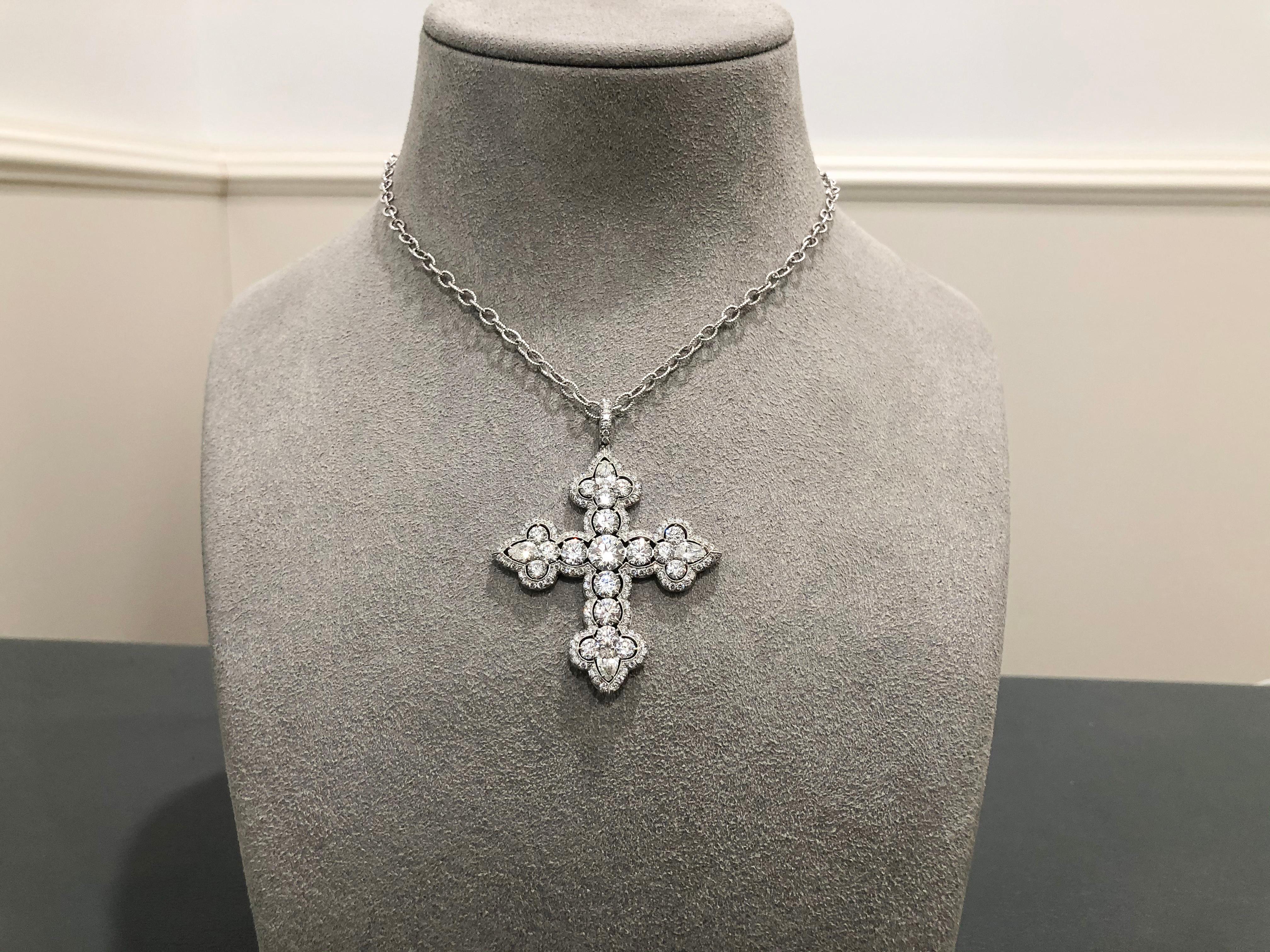 6.39 Carat Diamond Platinum Cross Pendant Necklace In New Condition In New York, NY