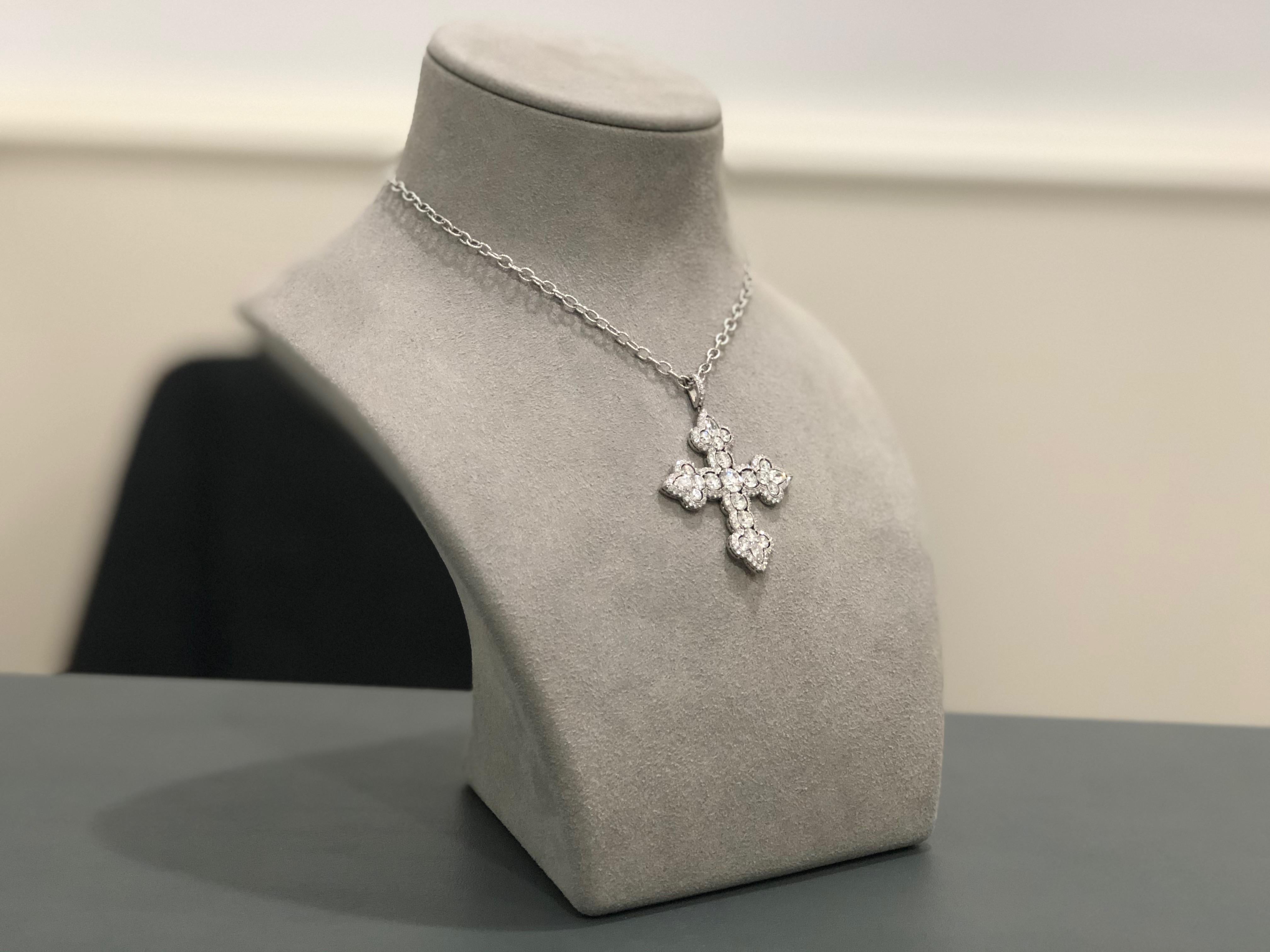 6.39 Carat Diamond Platinum Cross Pendant Necklace 1