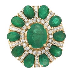 Natural Emerald Diamond Ring In 14 Karat Solid Yellow Gold 