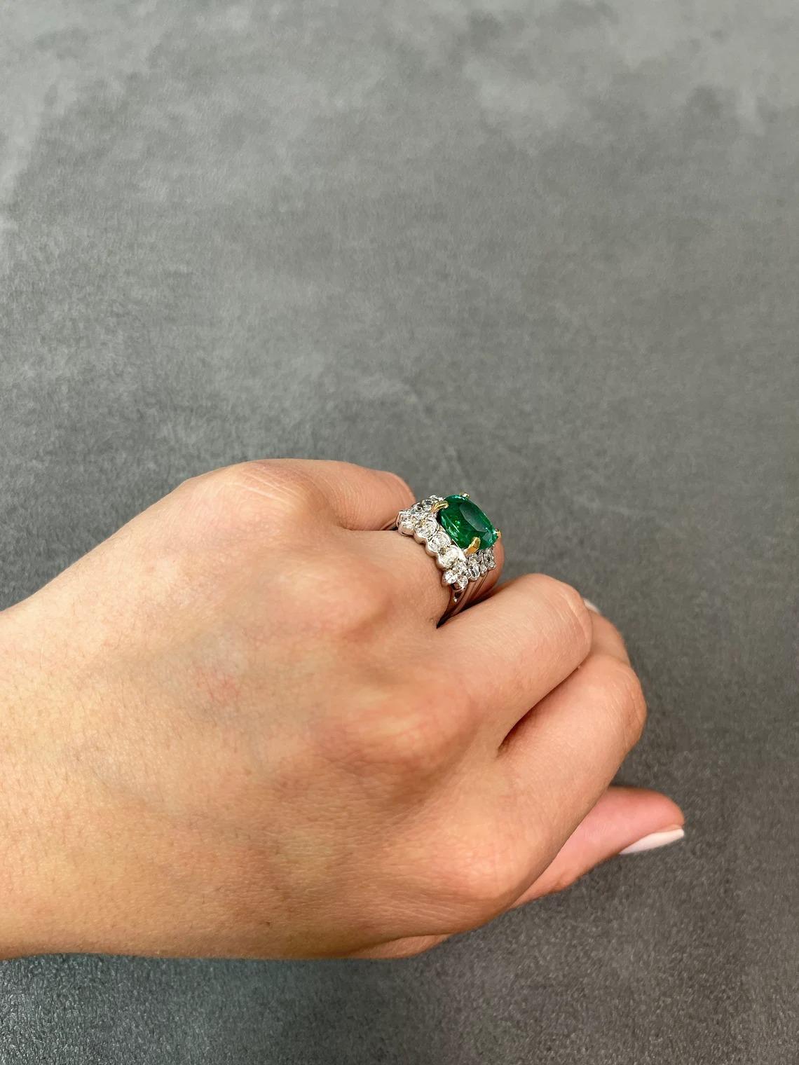 6.39tcw 18K Natural Emerald Cushion Cut & Diamond Halo Cocktail Statement Ring For Sale 2