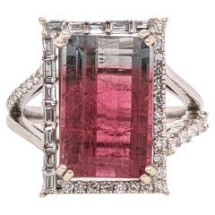 6.3ct Bicolor Tourmaline Ring w Earth Mined Diamonds in Solid 14k Gold EM 13.5x9 6.3ct Bicolor Tourmaline Ring w Earth Mined Diamonds in Solid 14k Gold EM 13.5x9