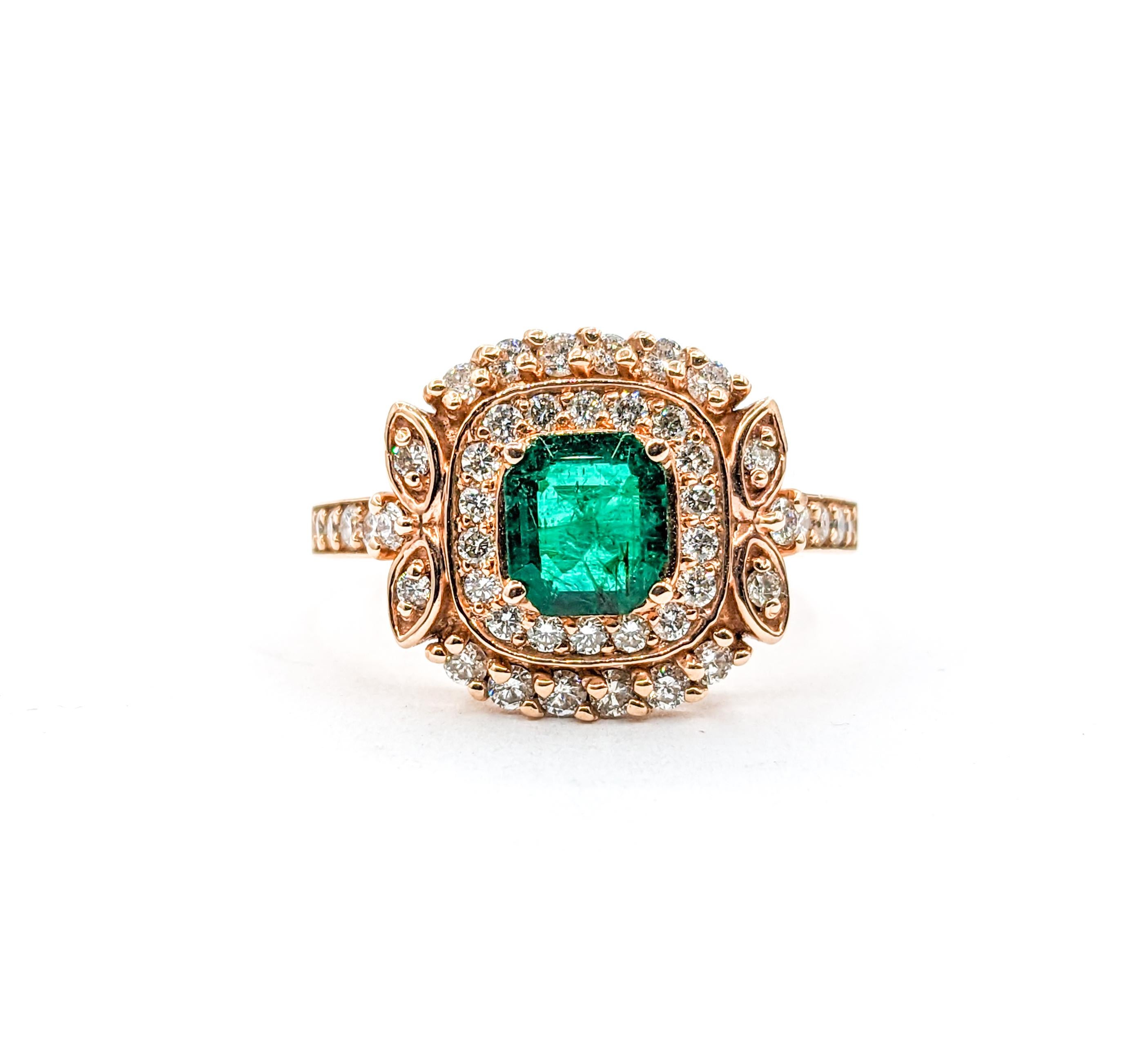 .63ct Emerald & Diamond Ring In Rose Gold For Sale 6