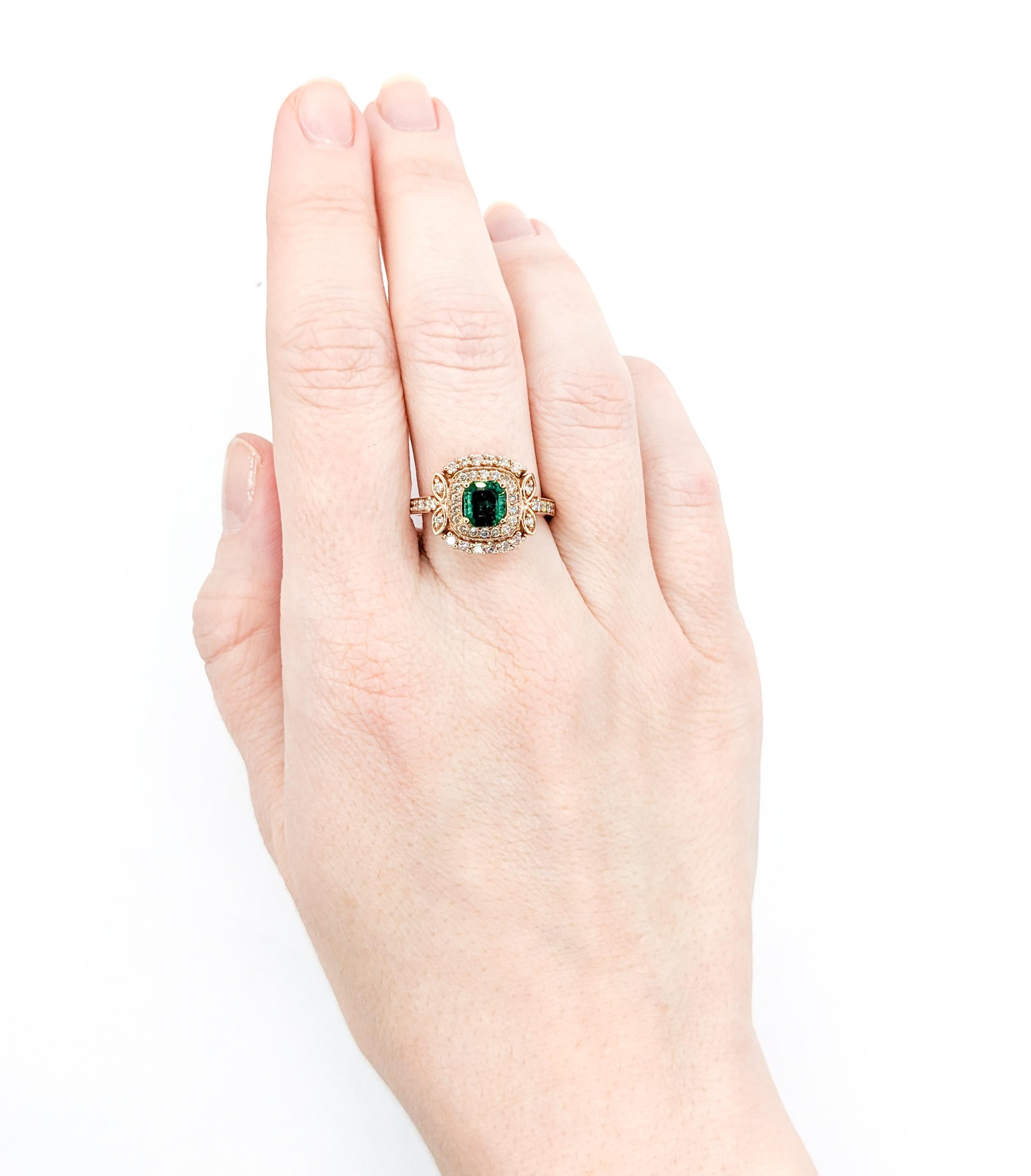 Modern .63ct Emerald & Diamond Ring In Rose Gold For Sale