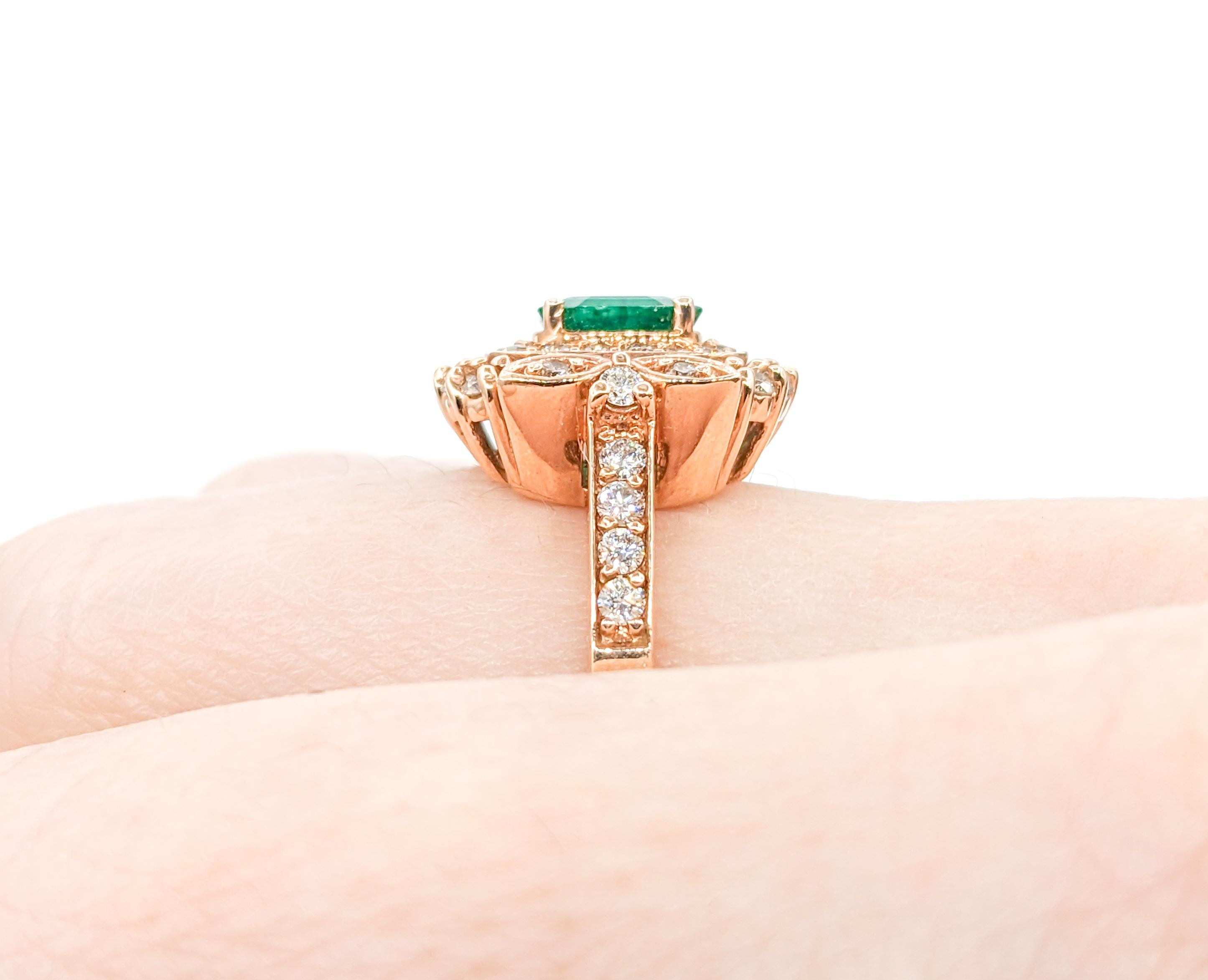 Round Cut .63ct Emerald & Diamond Ring In Rose Gold For Sale