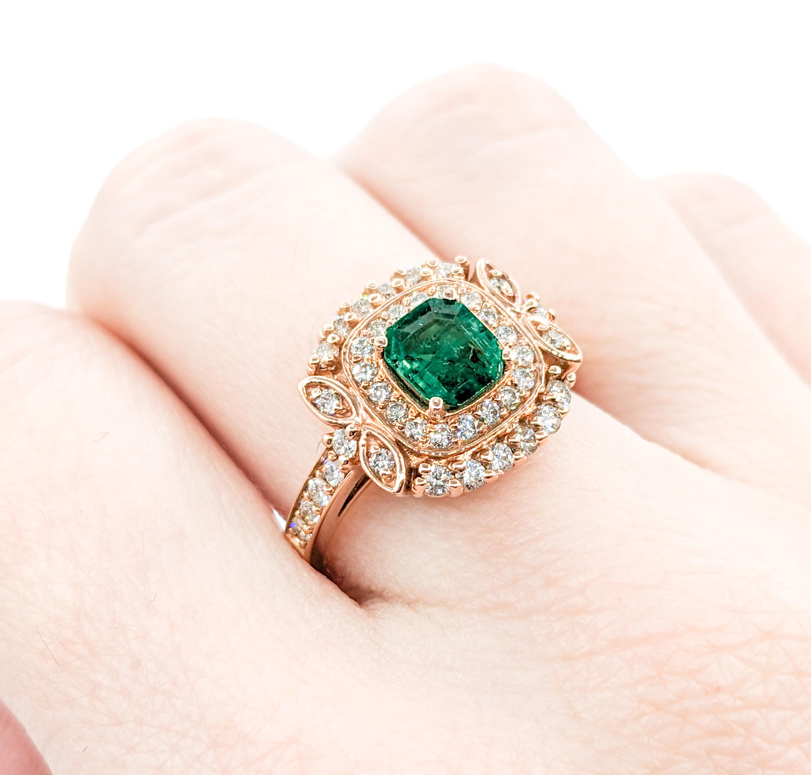 Women's .63ct Emerald & Diamond Ring In Rose Gold For Sale