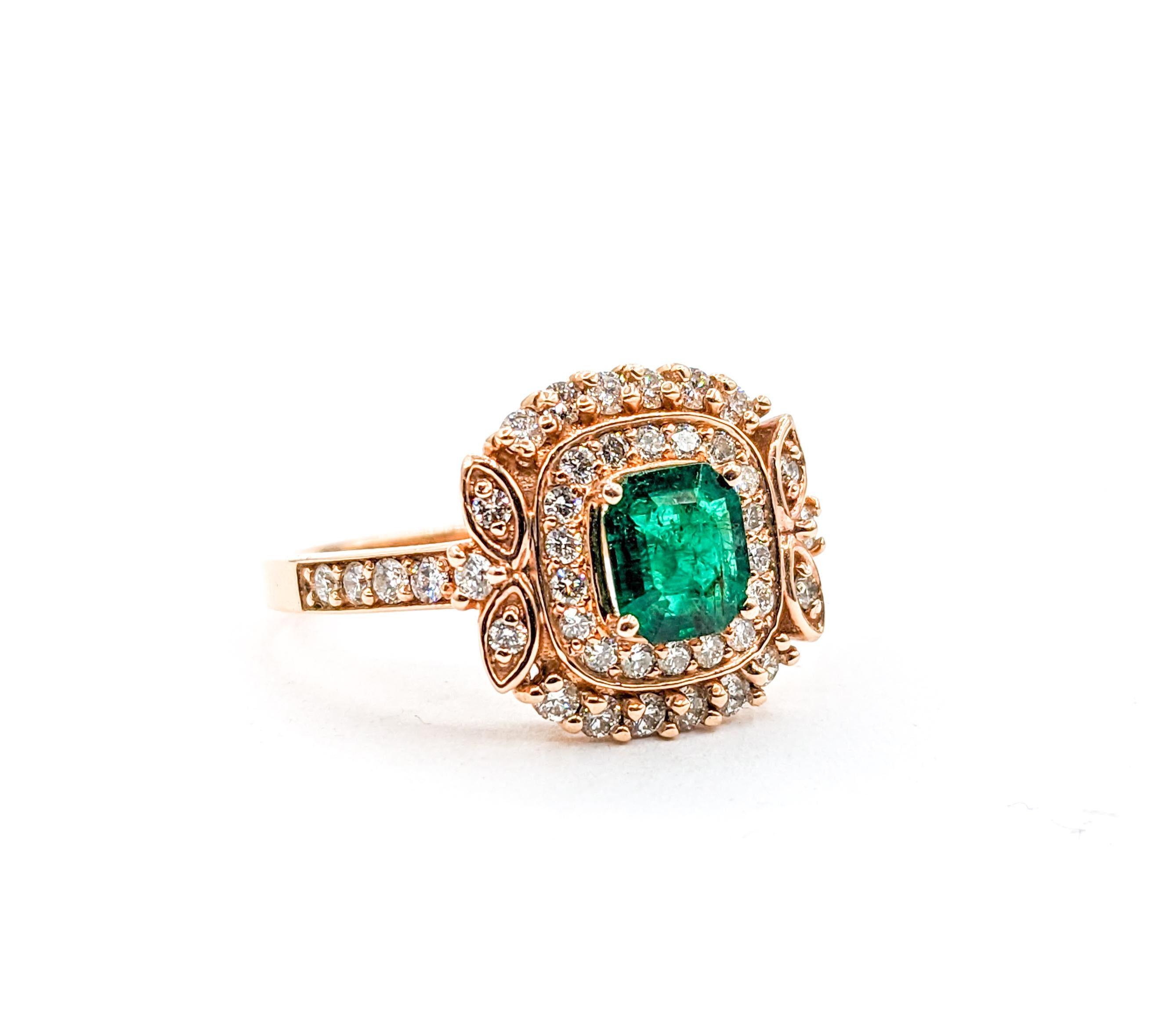 .63ct Emerald & Diamond Ring In Rose Gold For Sale 2