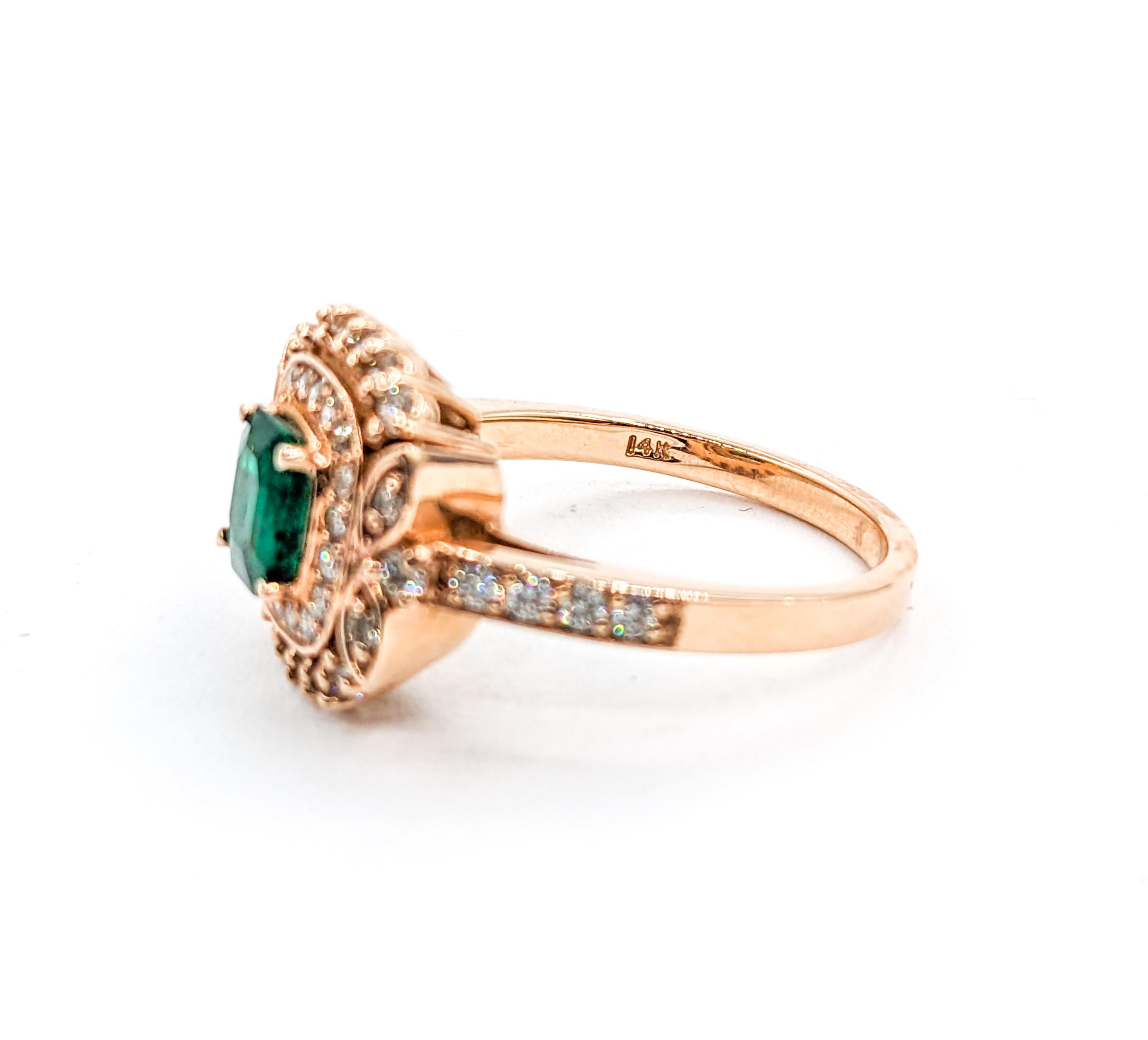 .63ct Emerald & Diamond Ring In Rose Gold For Sale 3