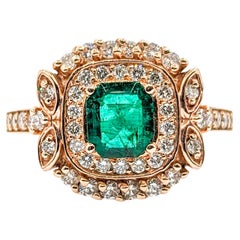 Vintage .63ct Emerald & Diamond Ring In Rose Gold