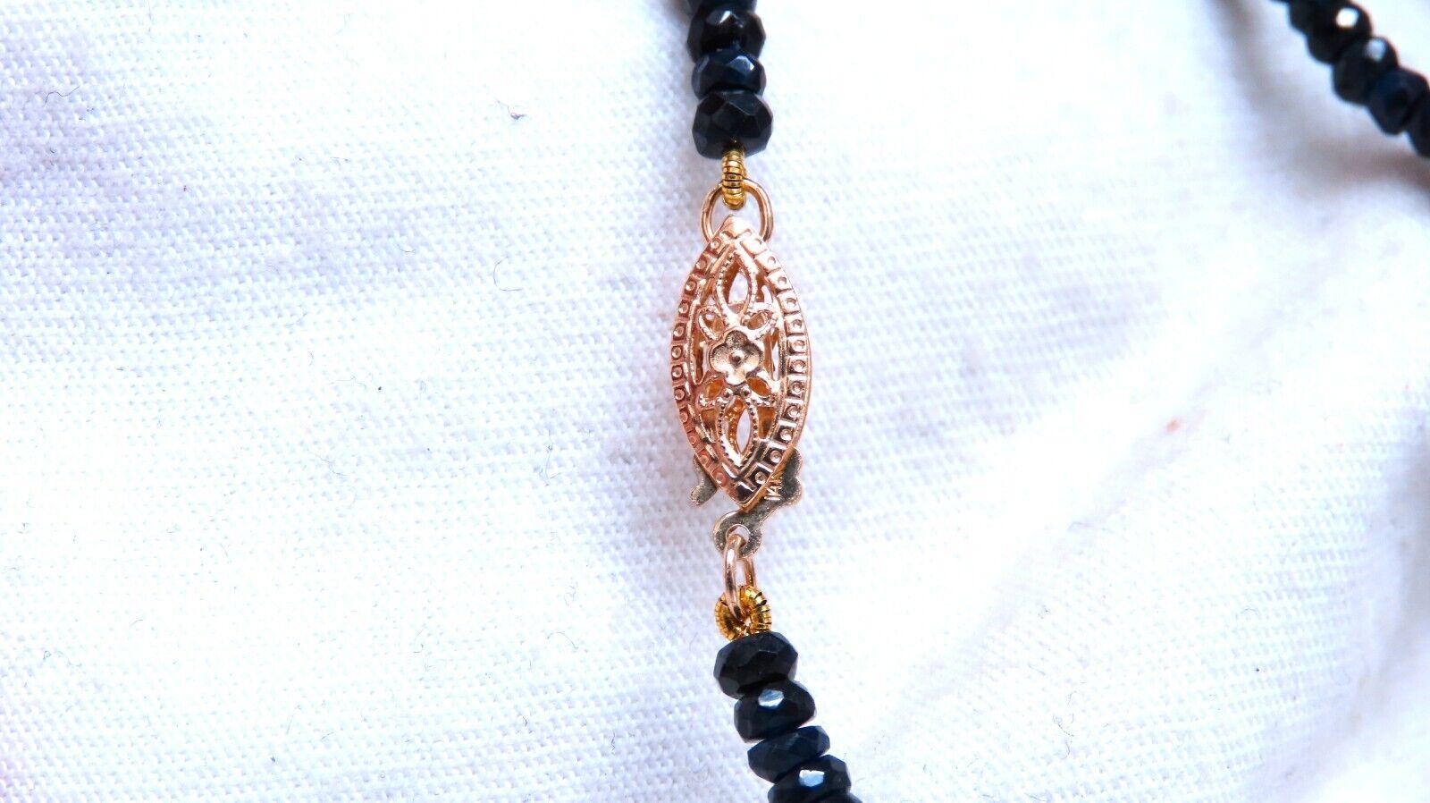 63ct natural Sapphire bead necklace 14 karat clasp Antique Onyx Drop Pendant For Sale 1