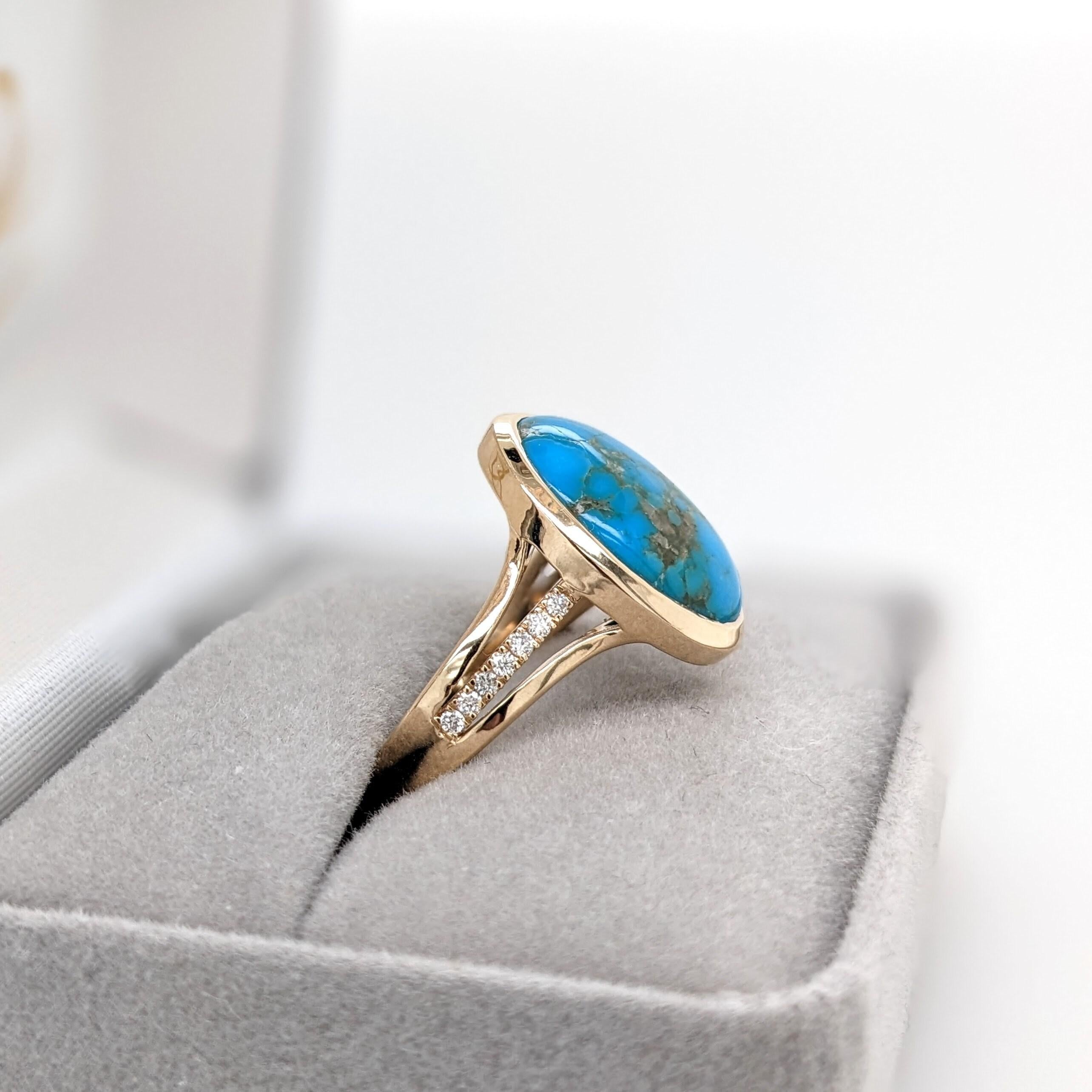 6.3ct Sonoran Turquoise Ring w Earth Mined Diamonds in Solid 14K Gold Oval 16x12 4