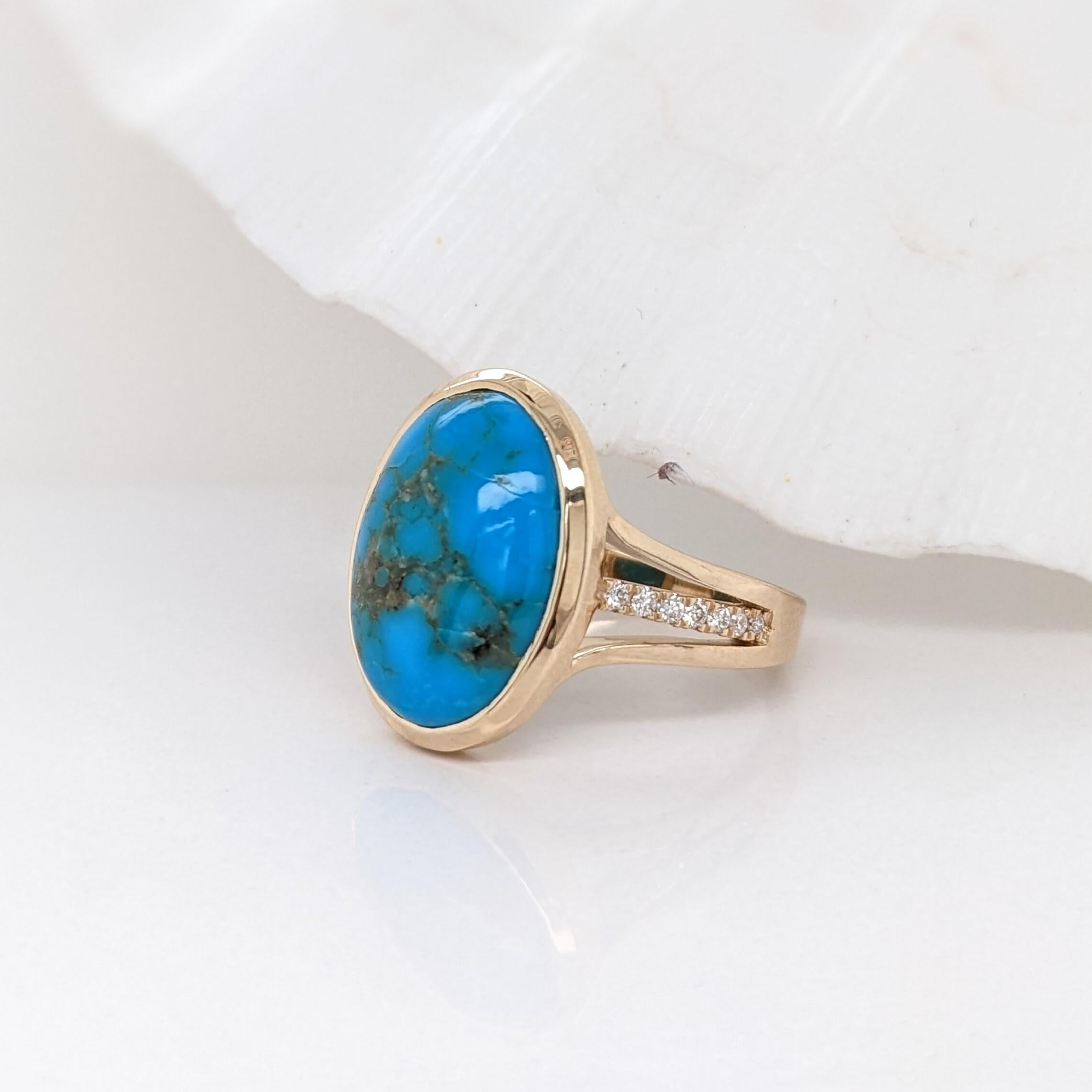 Art Deco 6.3ct Sonoran Turquoise Ring w Earth Mined Diamonds in Solid 14K Gold Oval 16x12