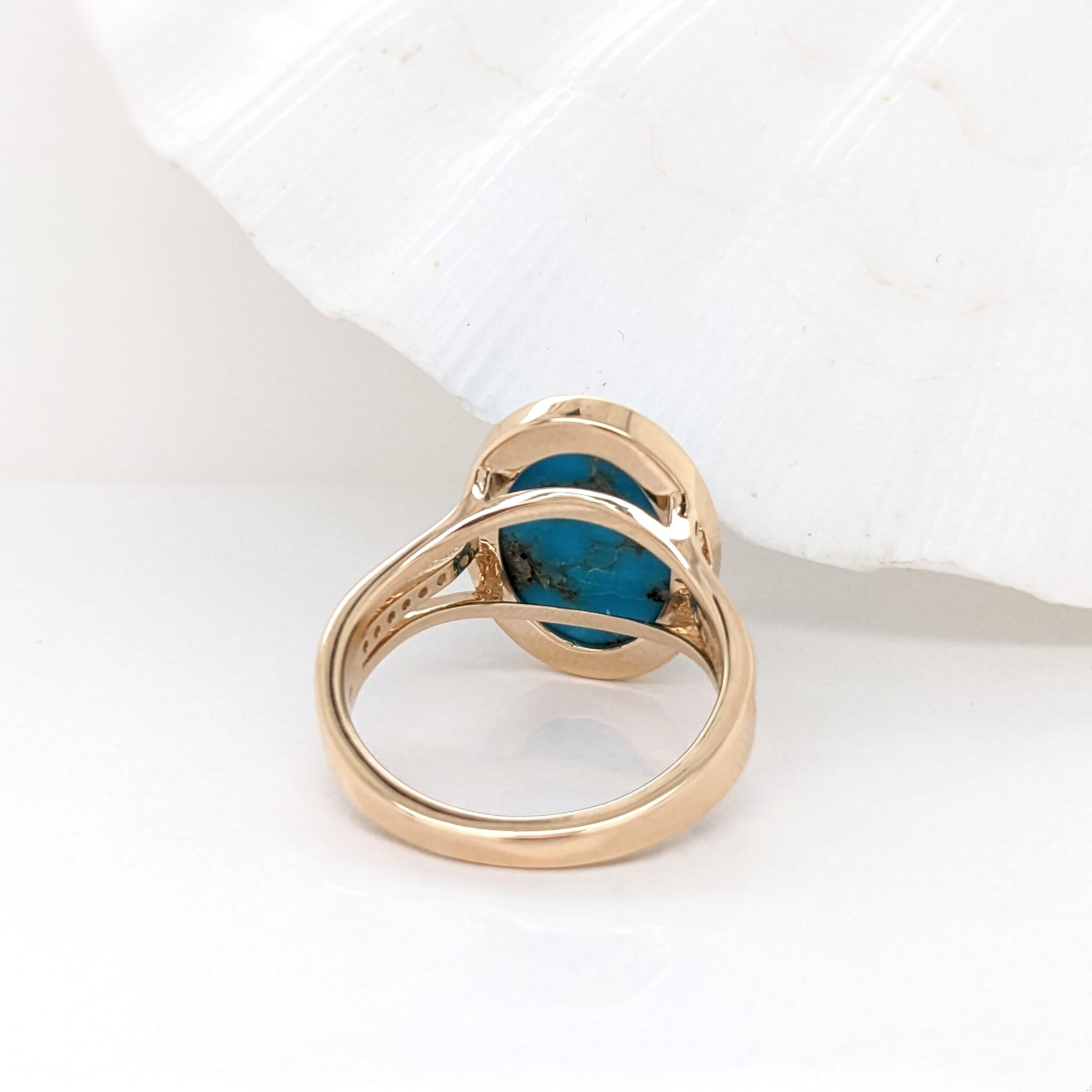 Oval Cut 6.3ct Sonoran Turquoise Ring w Earth Mined Diamonds in Solid 14K Gold Oval 16x12