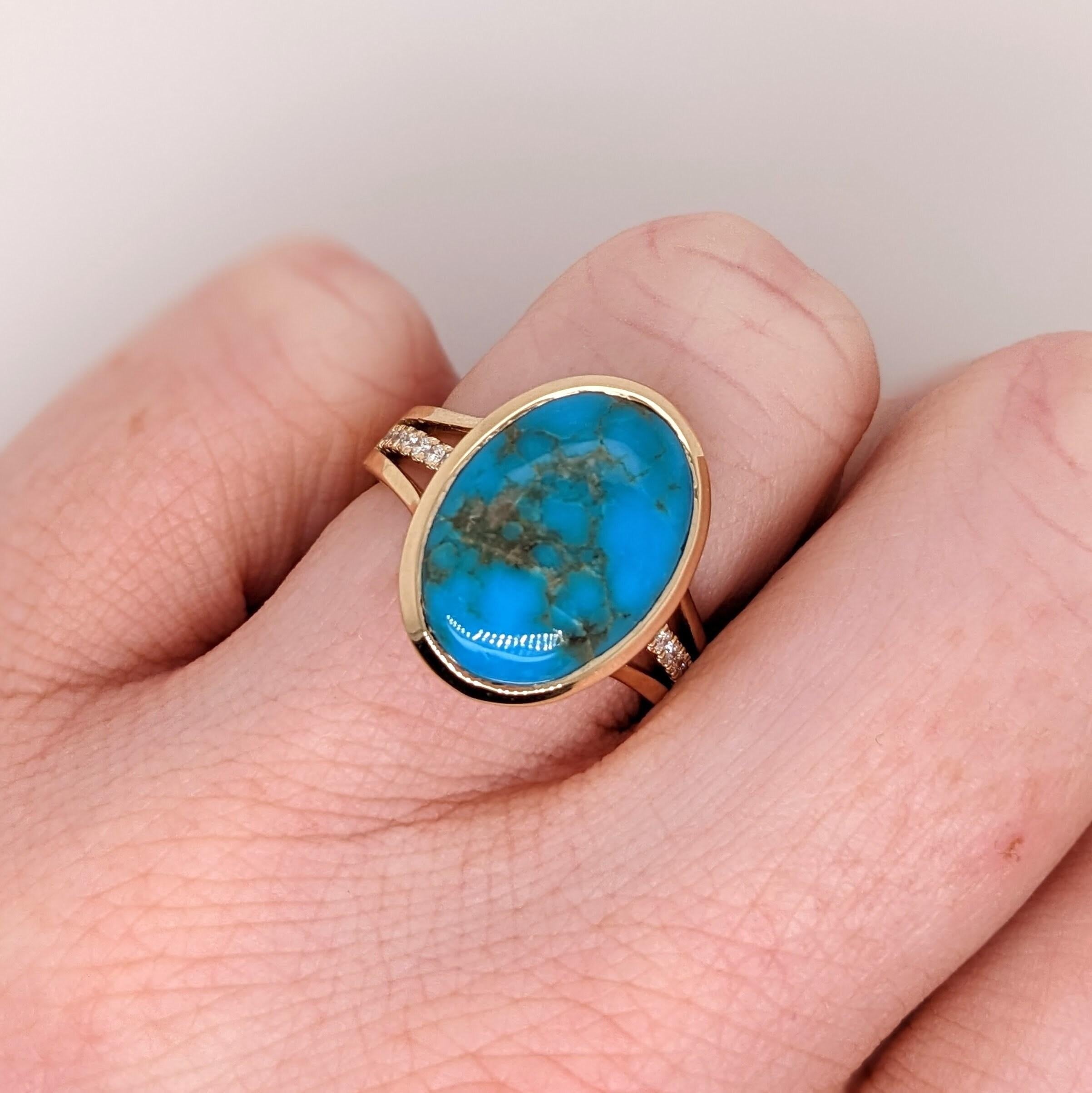 Women's 6.3ct Sonoran Turquoise Ring w Earth Mined Diamonds in Solid 14K Gold Oval 16x12
