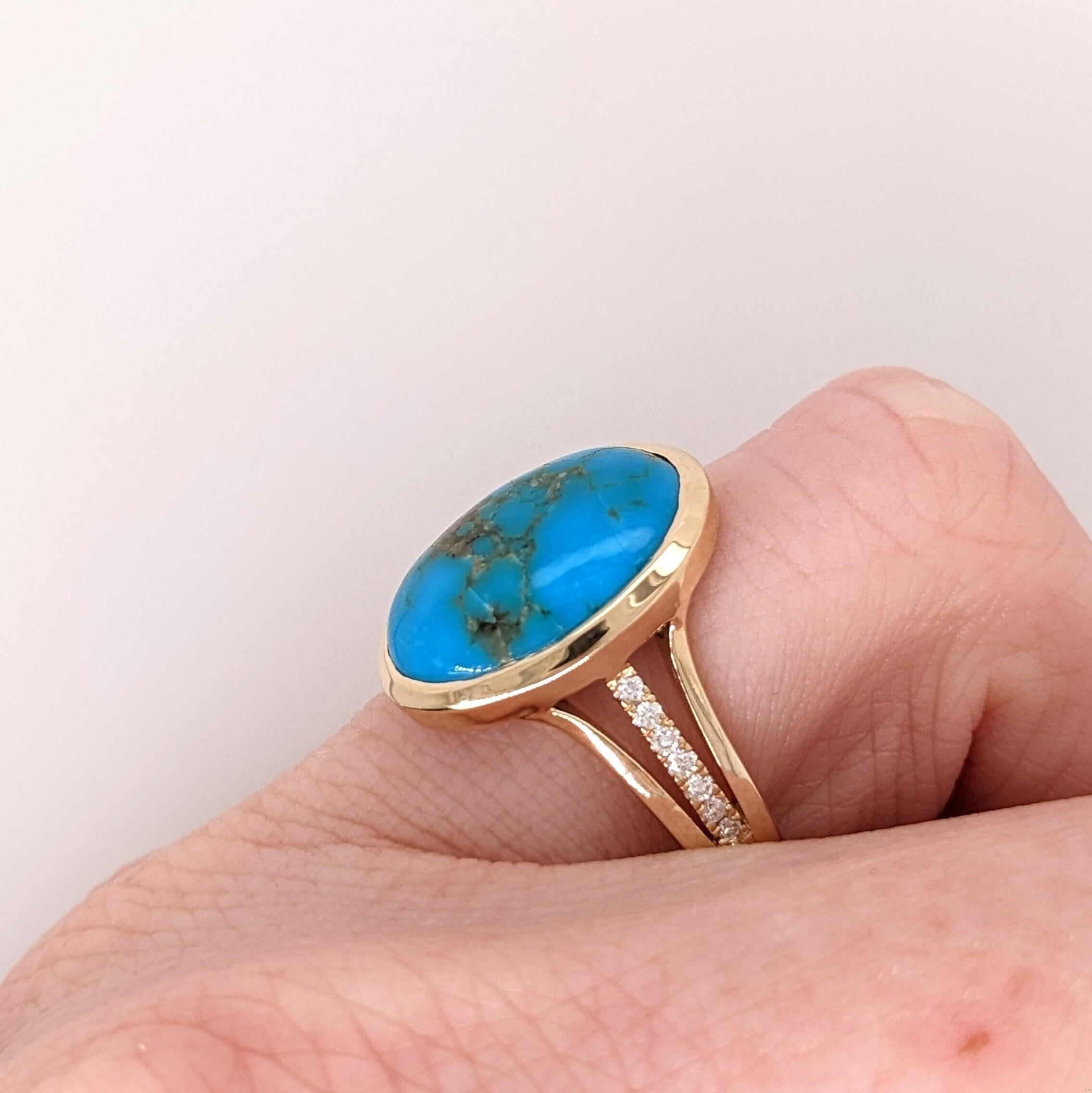 6.3ct Sonoran Turquoise Ring w Earth Mined Diamonds in Solid 14K Gold Oval 16x12 1