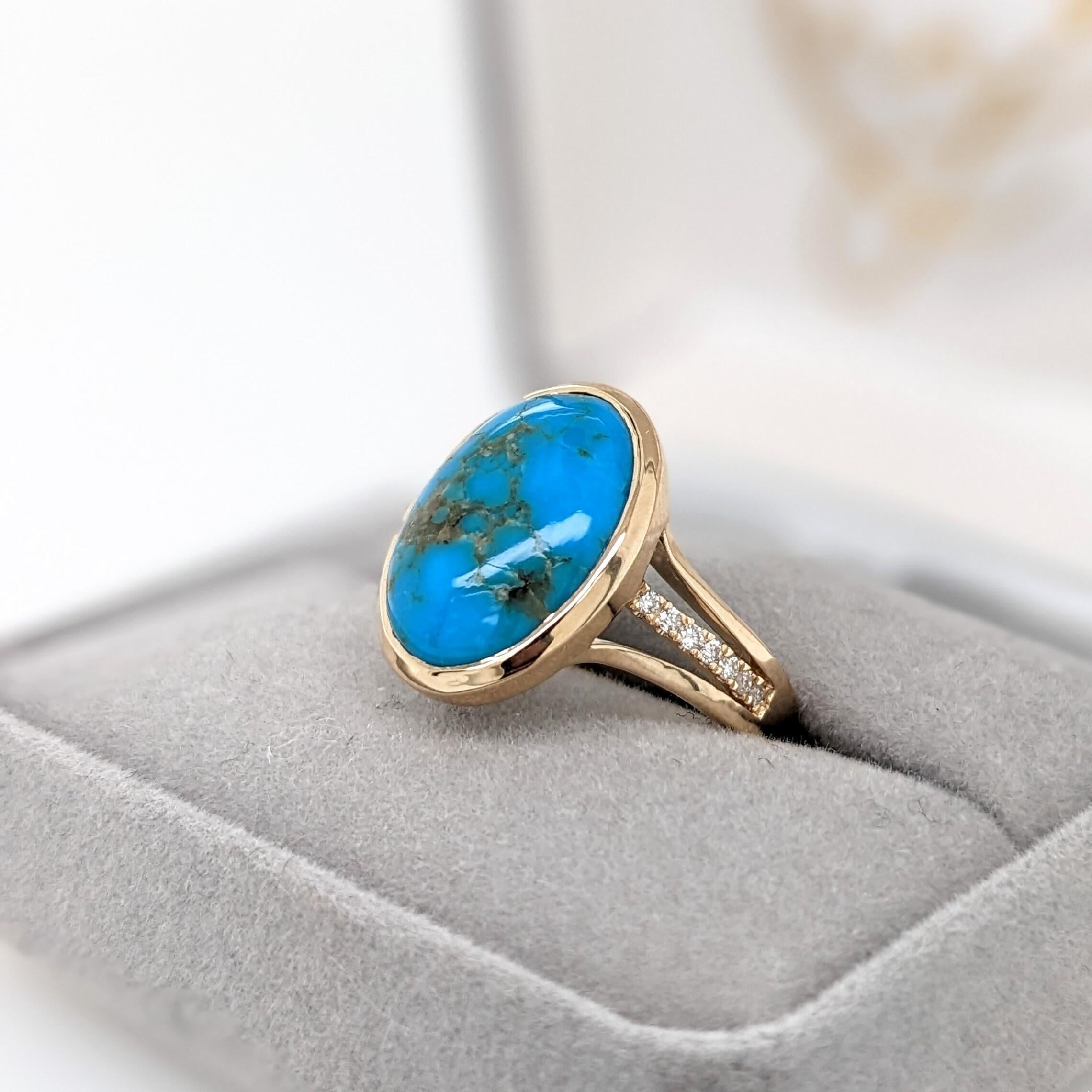6.3ct Sonoran Turquoise Ring w Earth Mined Diamonds in Solid 14K Gold Oval 16x12 3