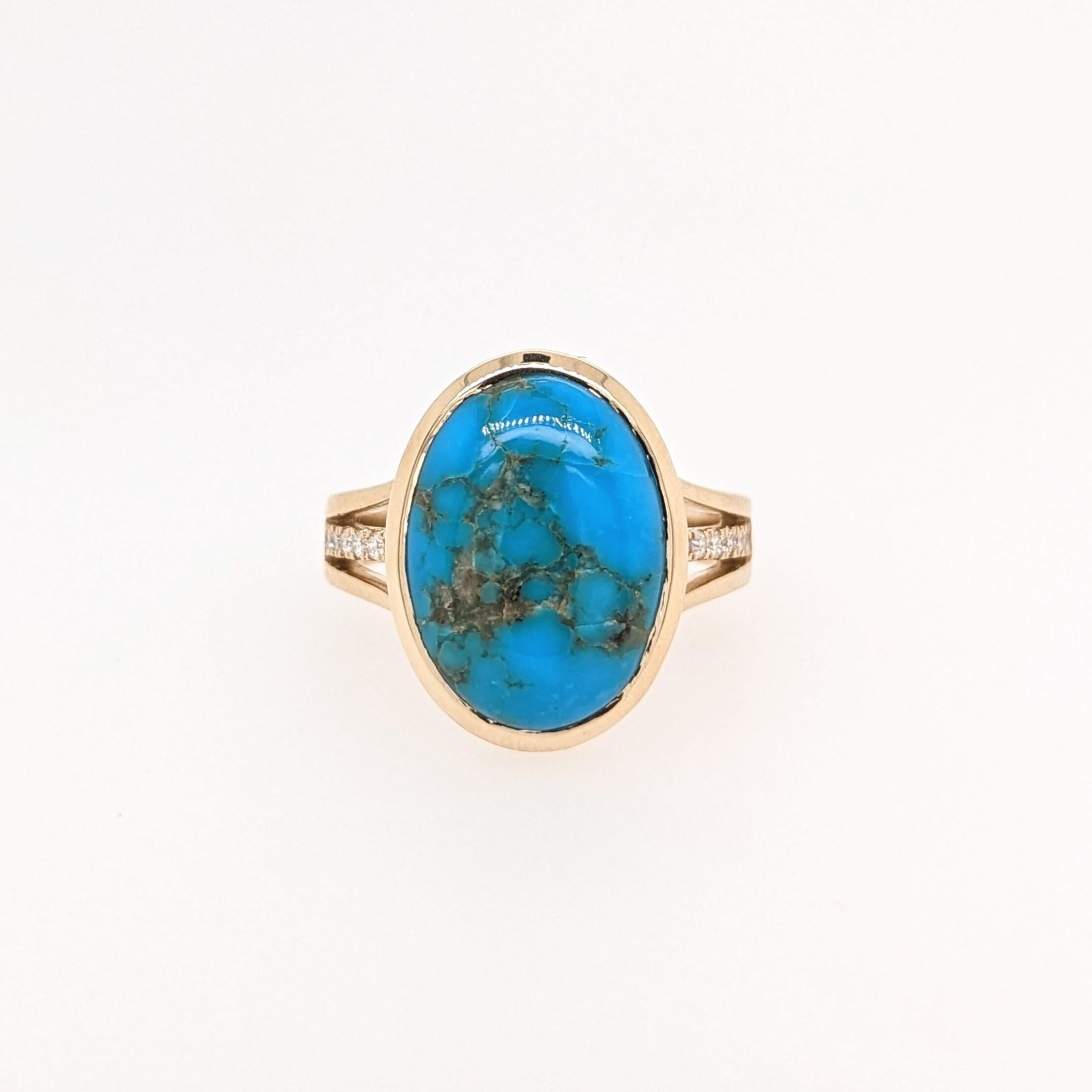 6.3ct Sonoran Turquoise Ring w Earth Mined Diamonds in Solid 14K Gold Oval 16x12