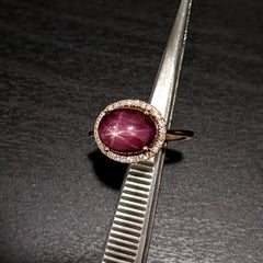 6.3ct Star Ruby Ring w Natural Diamonds in Solid 14K Rose Gold Oval 11x9mm