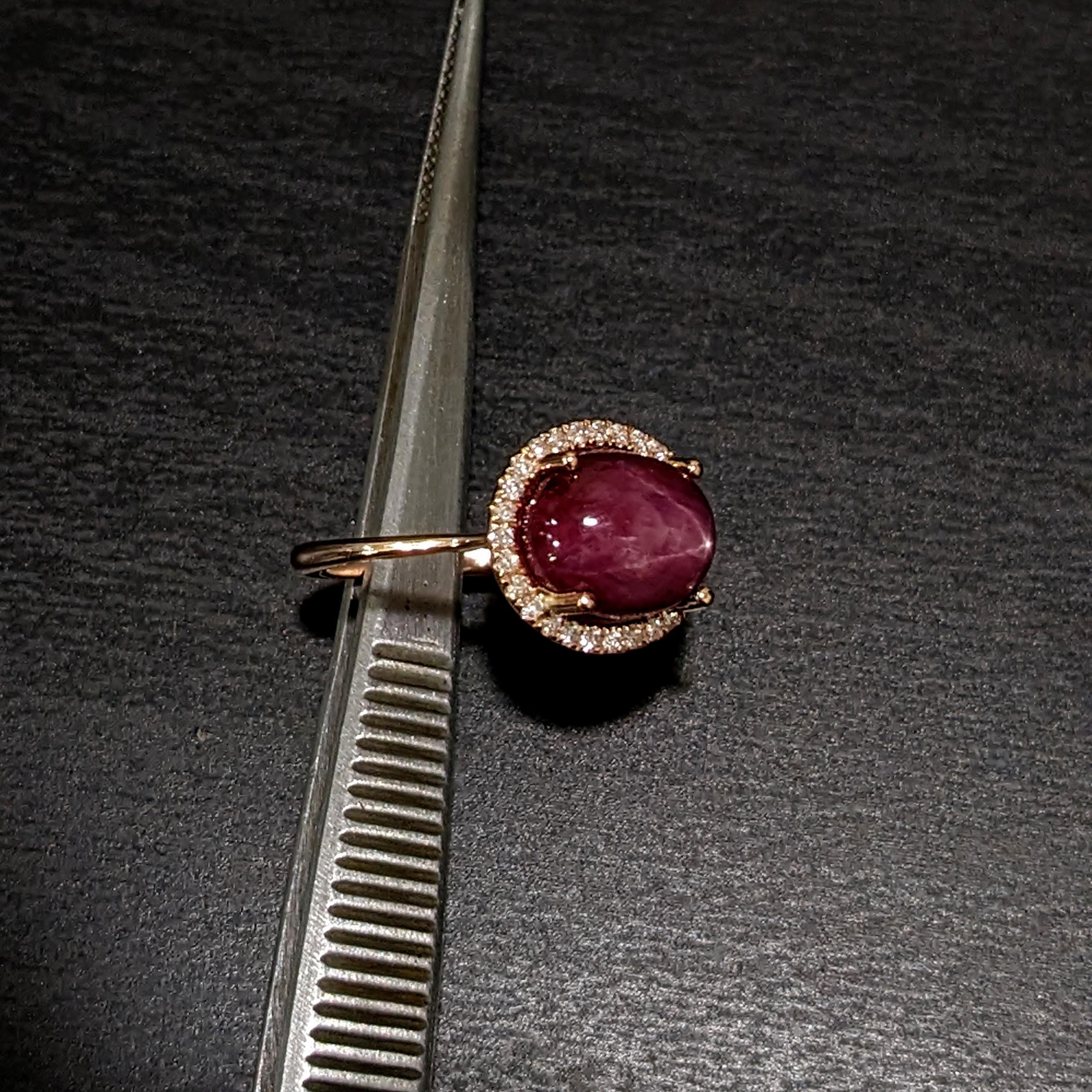 Art Deco 6.3ct Star Ruby Ring w Natural Diamonds in Solid 14K Rose Gold Oval 11x9mm