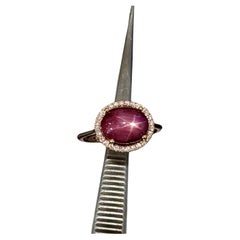 6.3ct Star Ruby Ring w Natural Diamonds in Solid 14K Rose Gold Oval 11x9mm