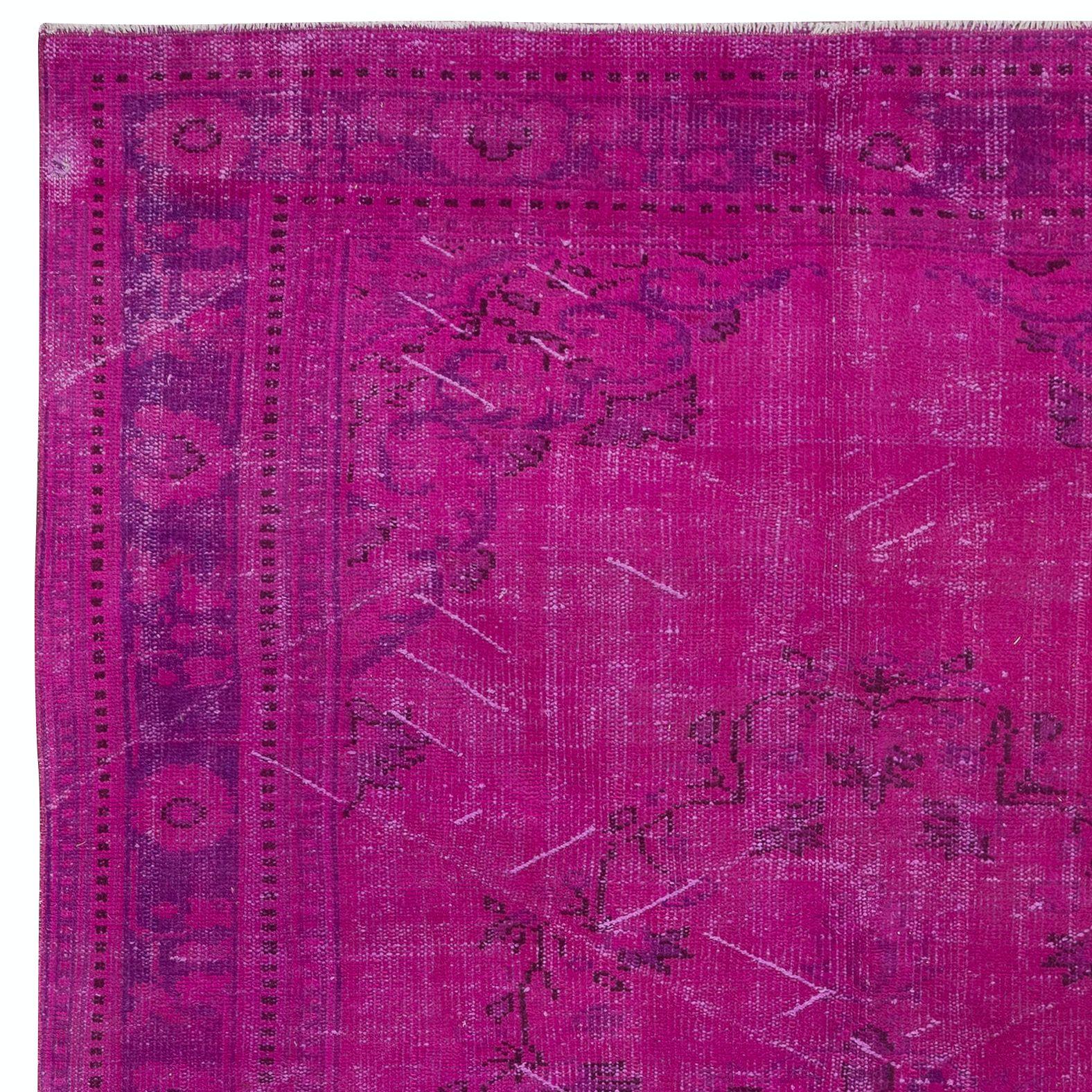 Hand-Knotted 6.3x10 Ft Contemporary Area Rug in Pink & Light Purple, Handmade Turkish Carpet For Sale